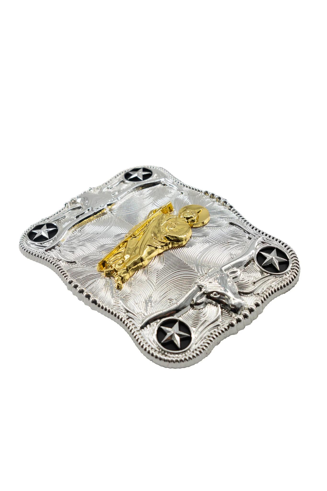 Symmetrical Silver Rectangle San Judas Belt Buckle - Image 2
