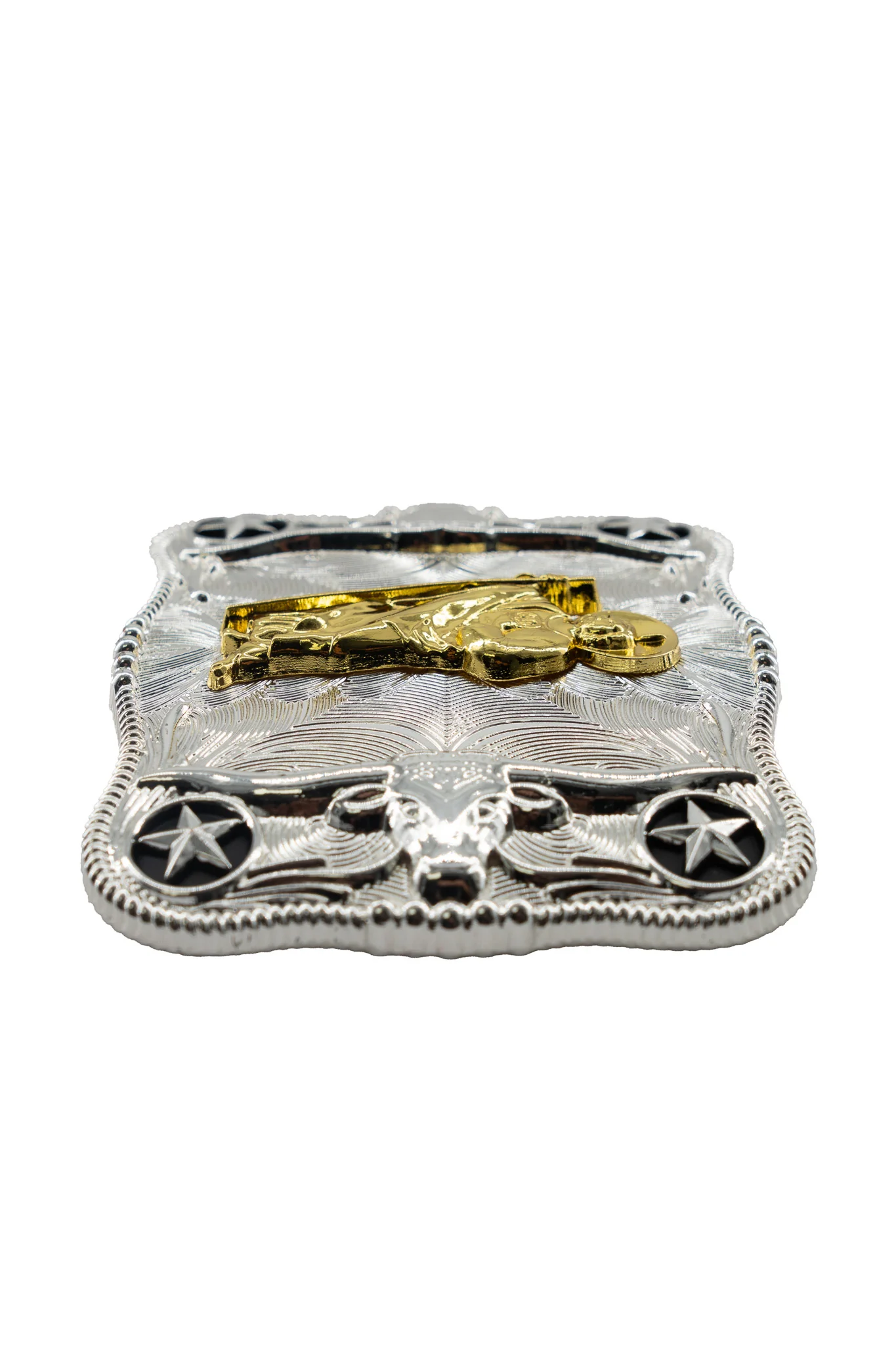 Symmetrical Silver Rectangle San Judas Belt Buckle - Image 3