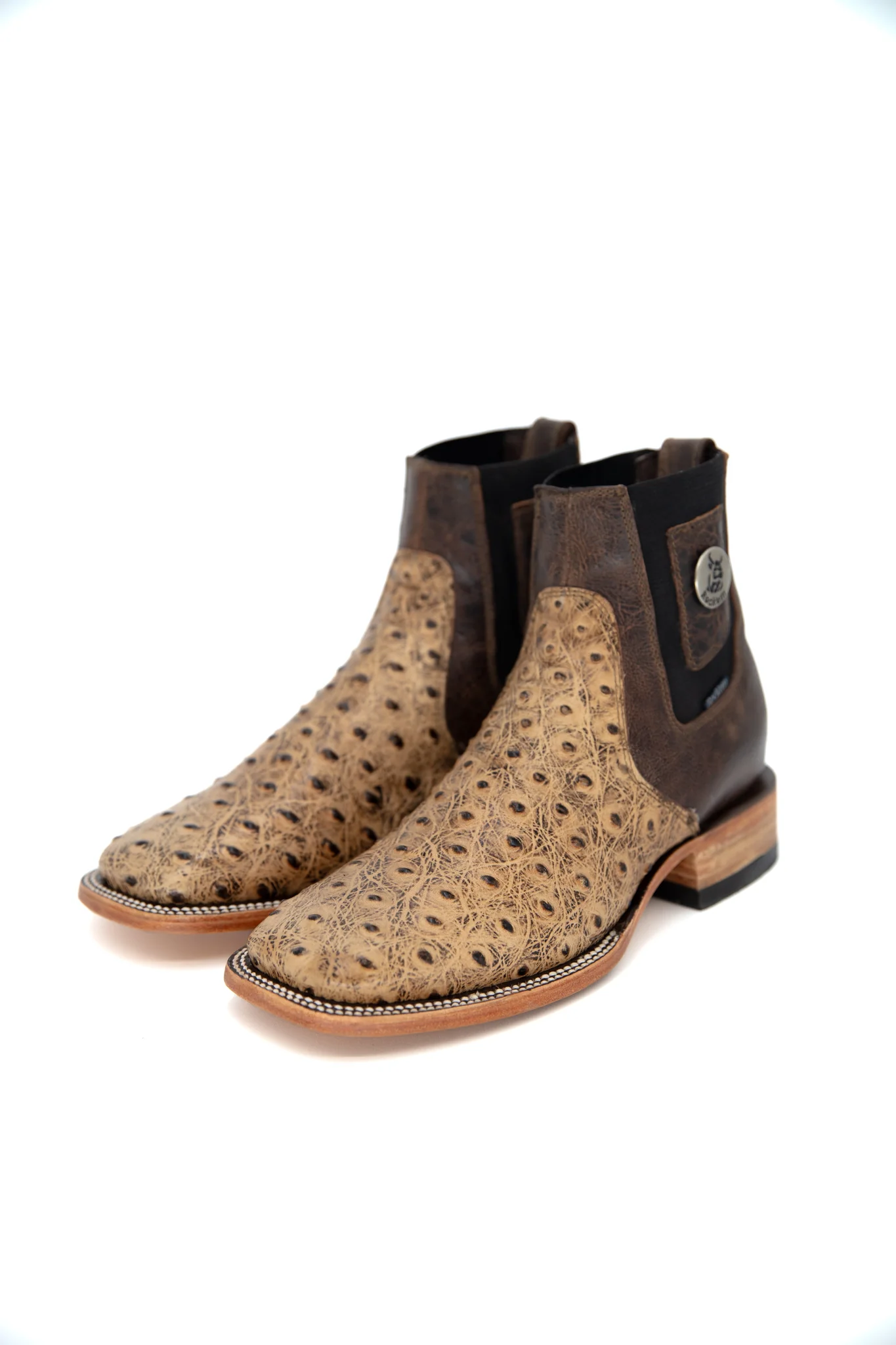 Ostrich Ranch Print Square Toe Men's Botin