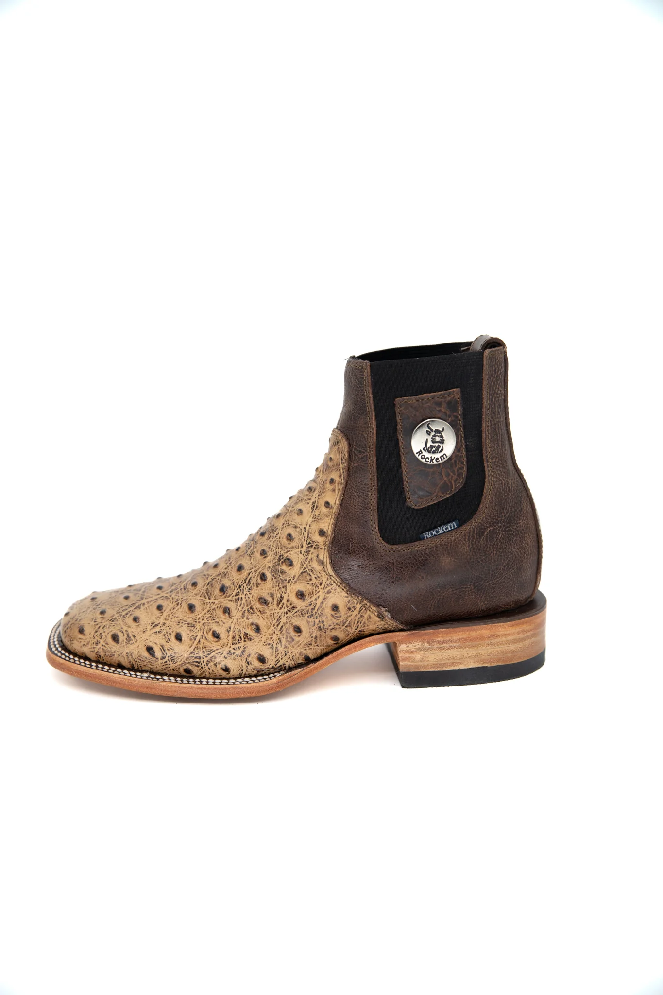 Ostrich Ranch Print Square Toe Men's Botin - Image 2