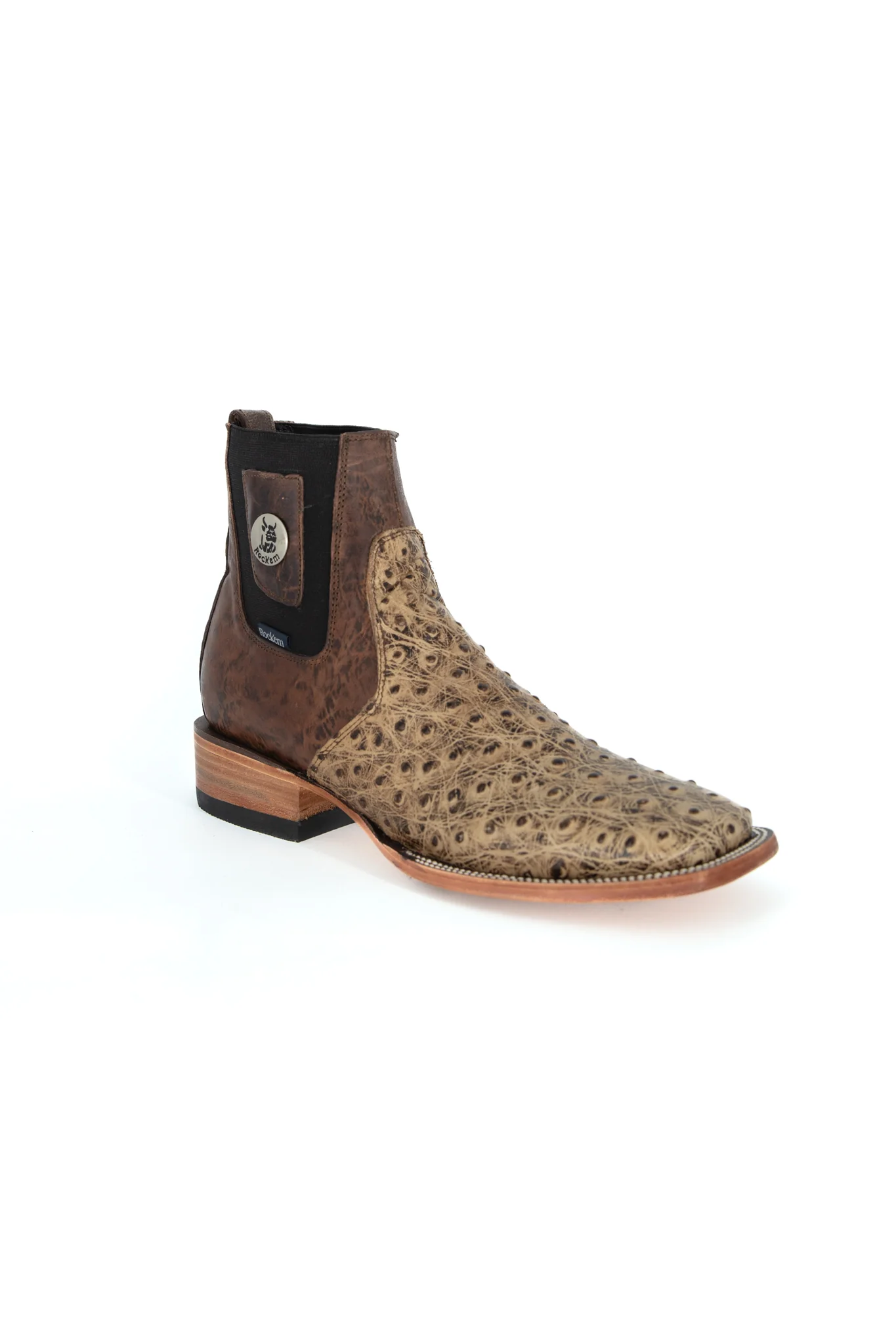 Ostrich Ranch Print Square Toe Men's Botin - Image 4