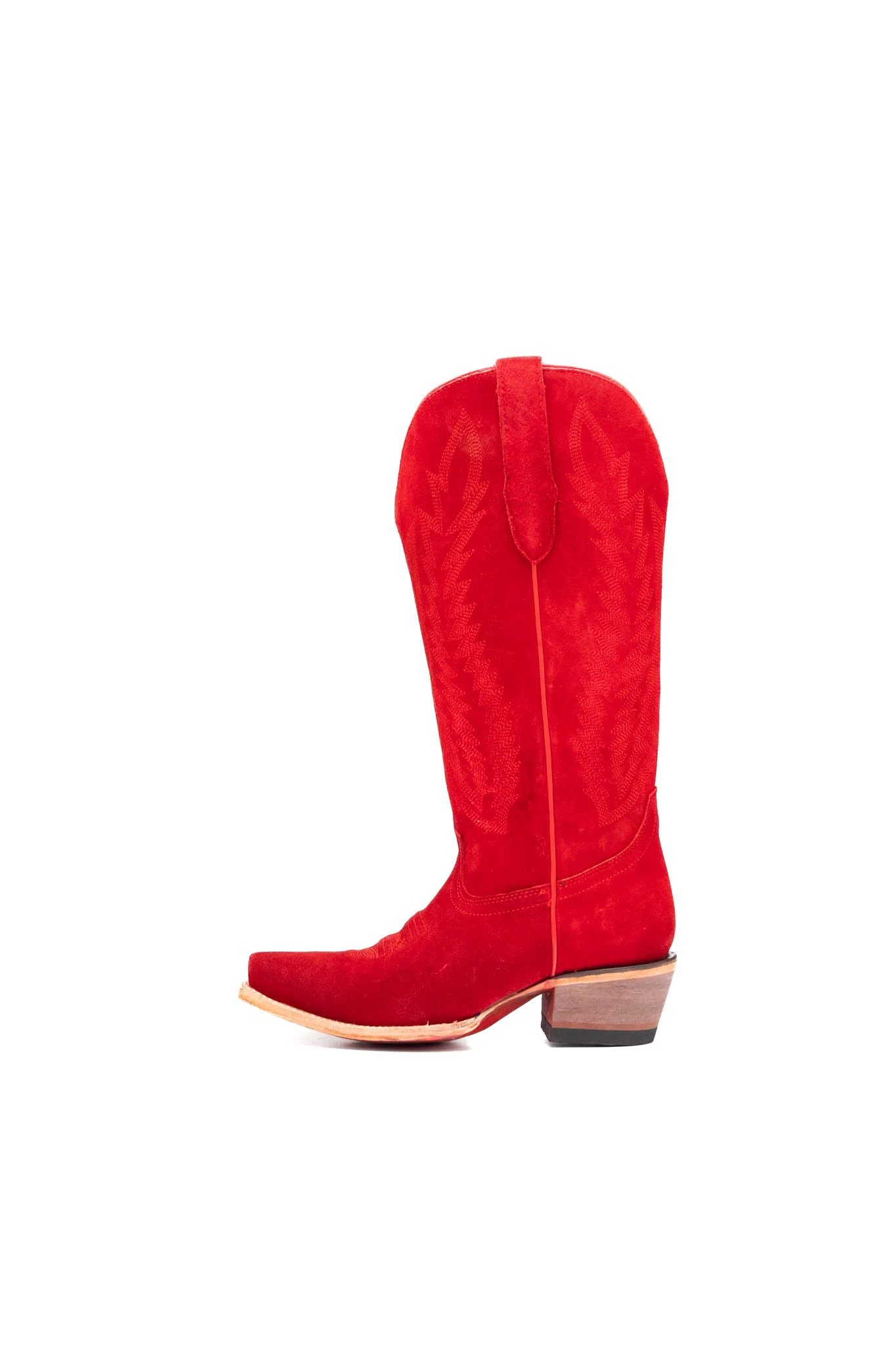 Presley Suede Midi Red Bottom Wide Calf Snip Toe Cowgirl Boot - Image 11