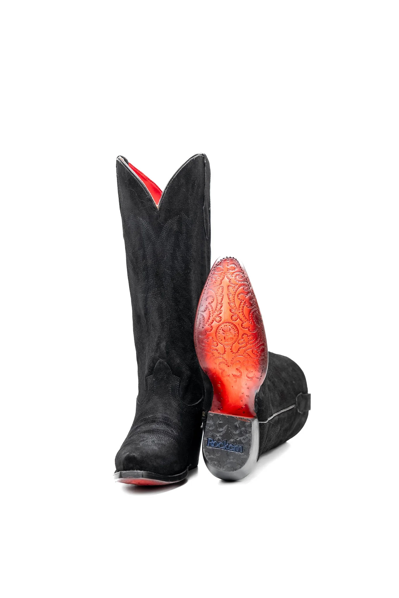 Presley Suede Midi Red Bottom Wide Calf Snip Toe Cowgirl Boot - Image 2