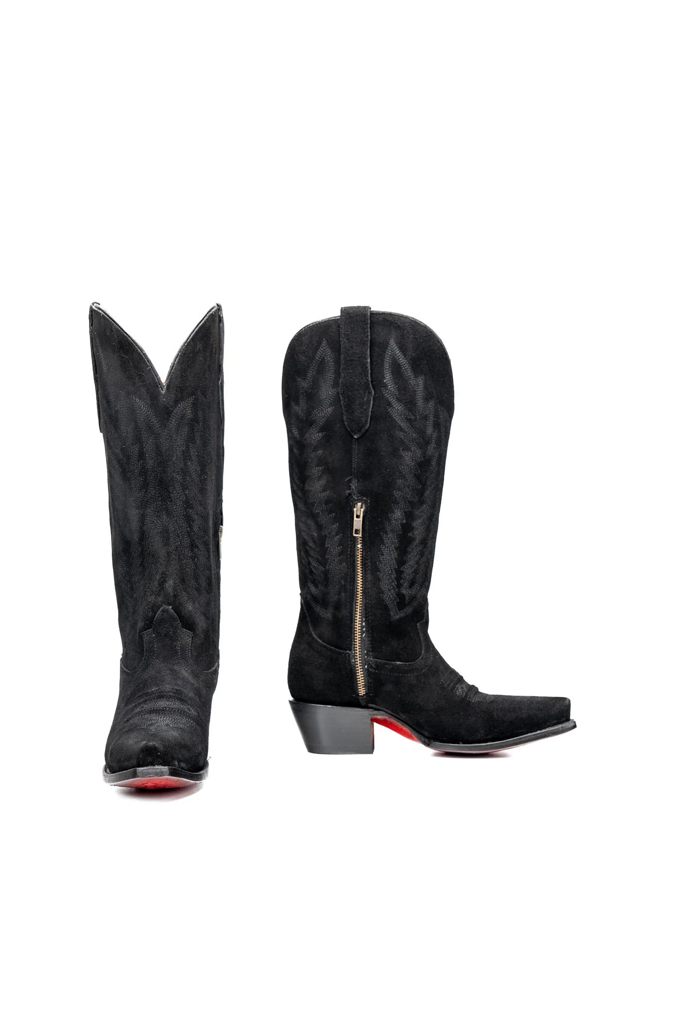 Presley Suede Midi Red Bottom Wide Calf Snip Toe Cowgirl Boot - Image 3