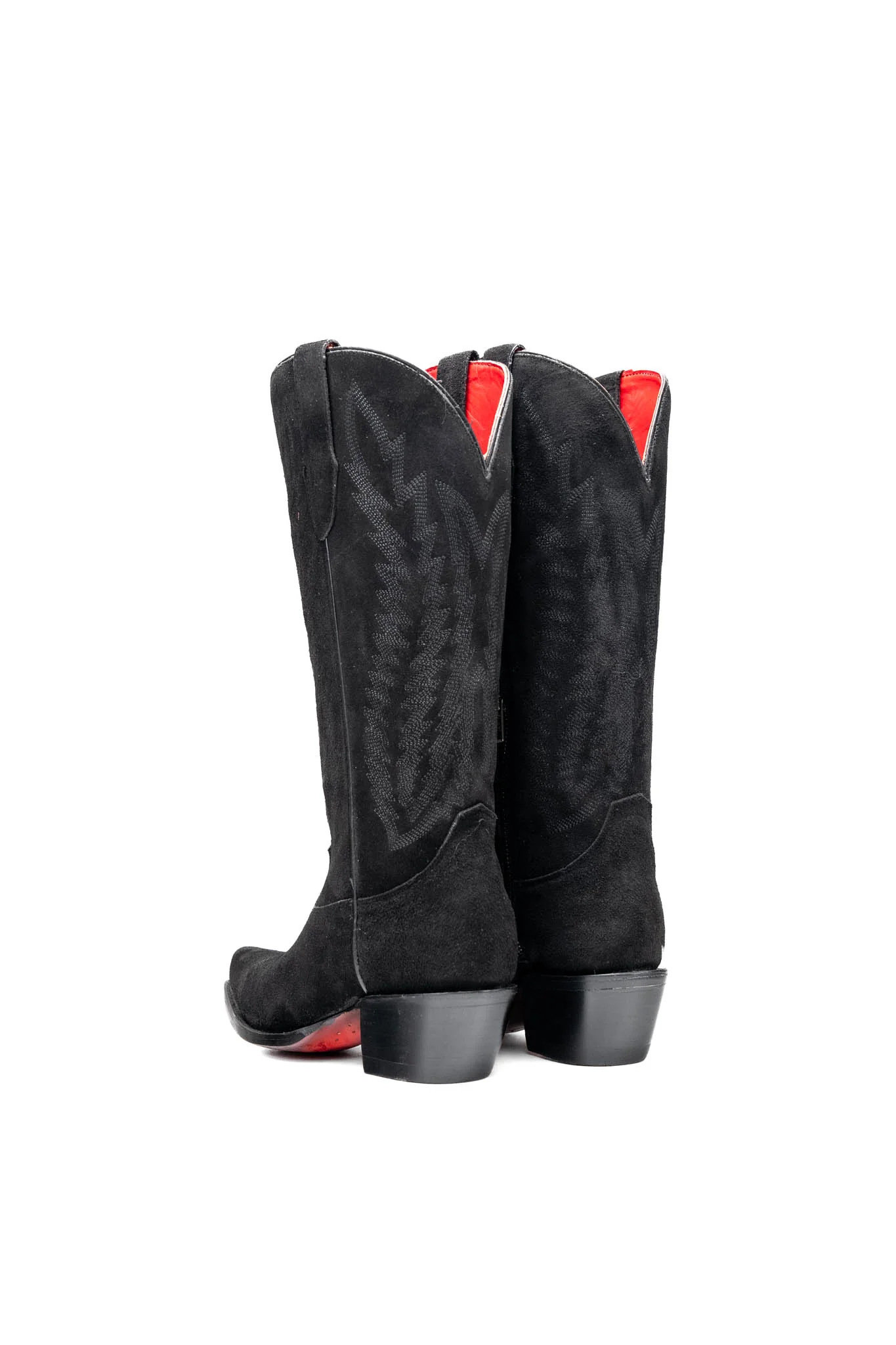 Presley Suede Midi Red Bottom Wide Calf Snip Toe Cowgirl Boot - Image 4