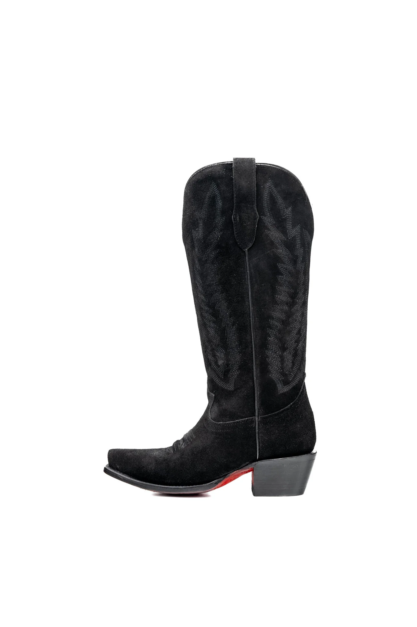 Presley Suede Midi Red Bottom Wide Calf Snip Toe Cowgirl Boot - Image 5
