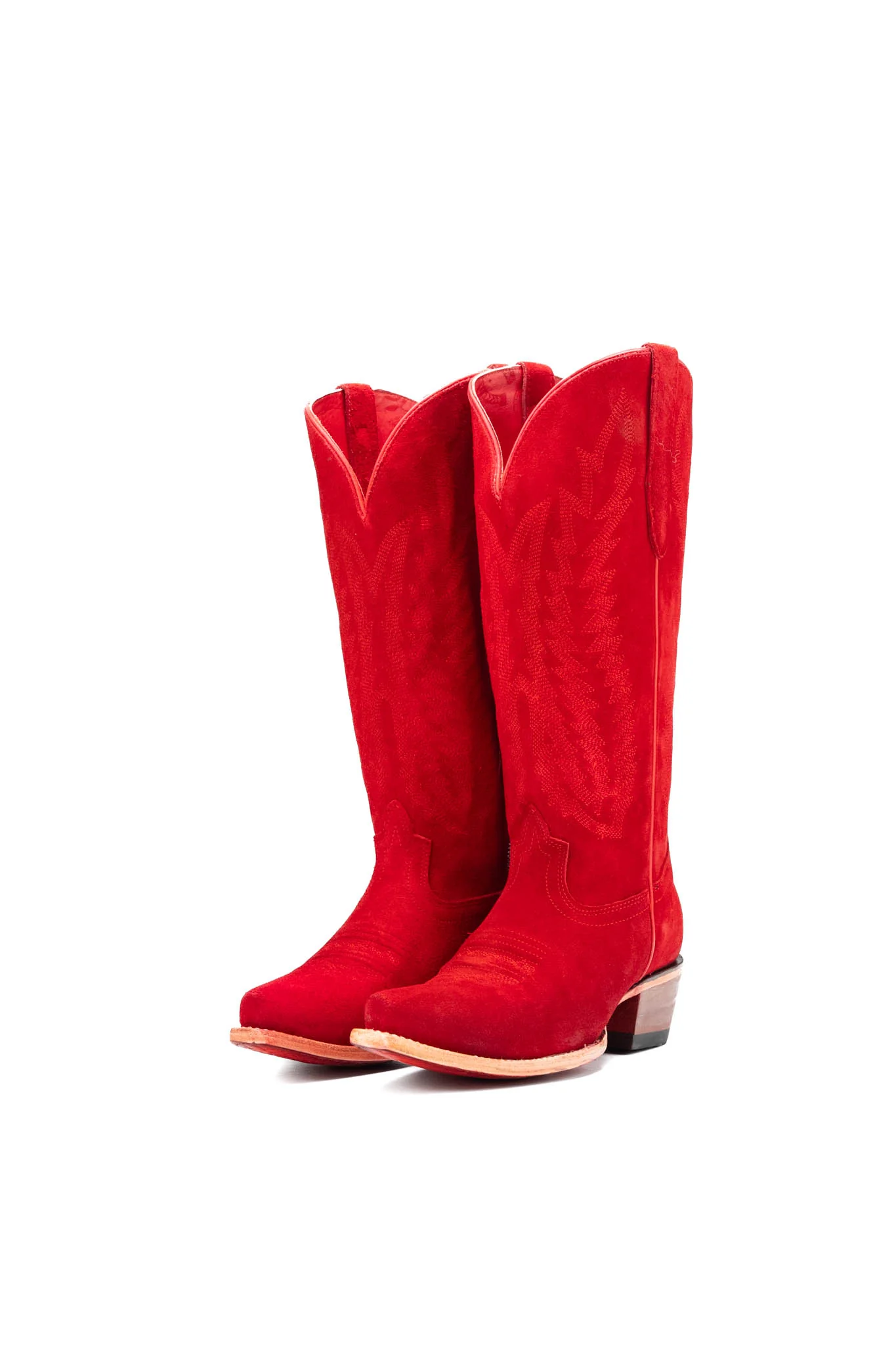Presley Suede Midi Red Bottom Wide Calf Snip Toe Cowgirl Boot - Image 7