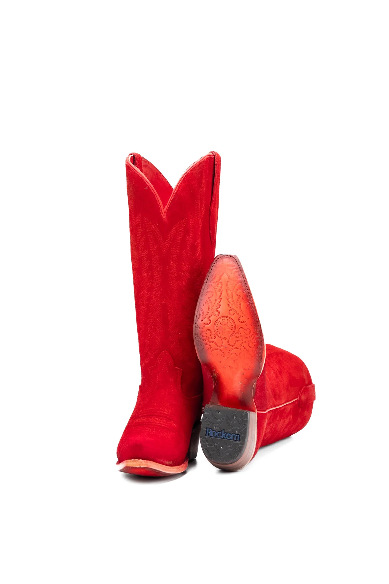Presley Suede Midi Red Bottom Wide Calf Snip Toe Cowgirl Boot - Image 8