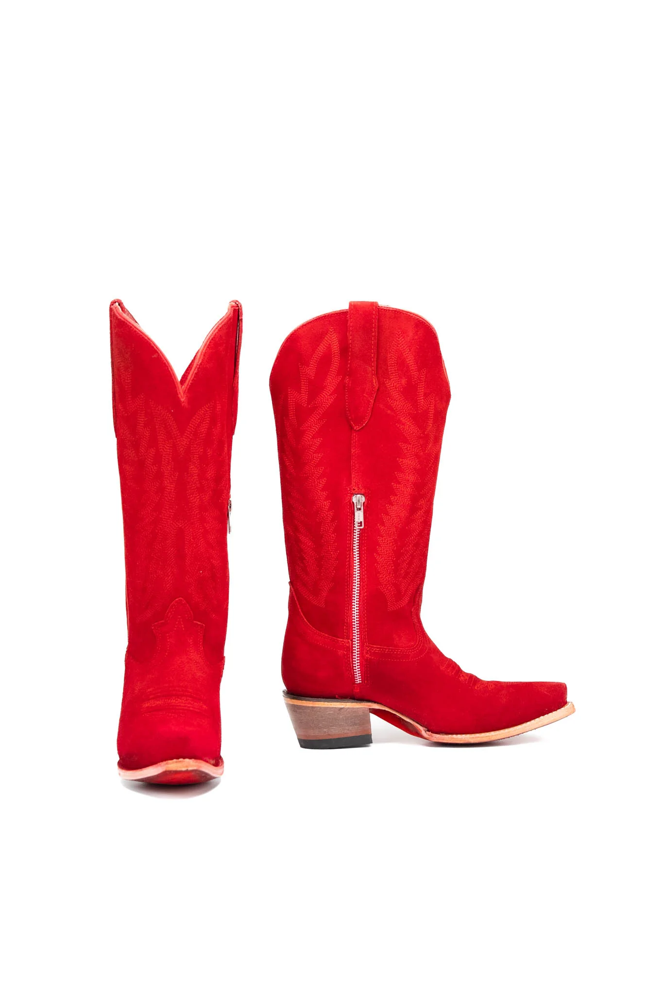 Presley Suede Midi Red Bottom Wide Calf Snip Toe Cowgirl Boot - Image 9