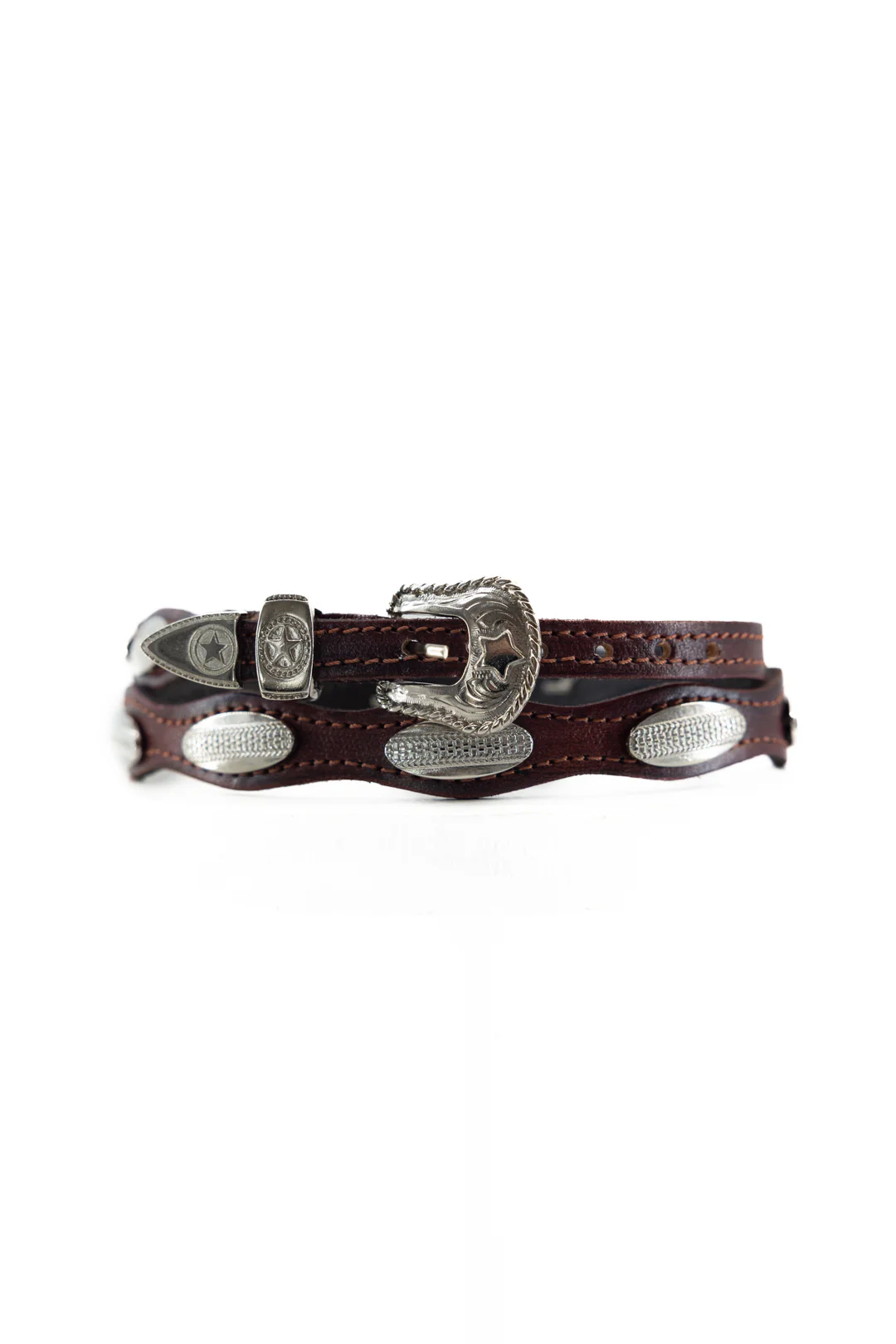 Western Silver Oval Conchos Leather Hatband
