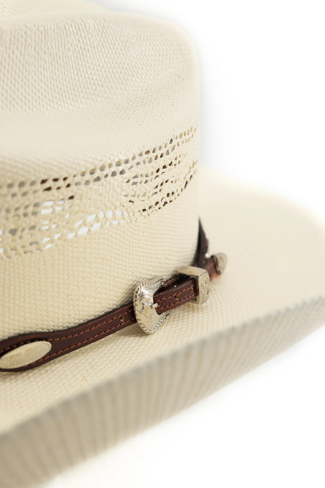 Western Silver Oval Conchos Leather Hatband - Image 3