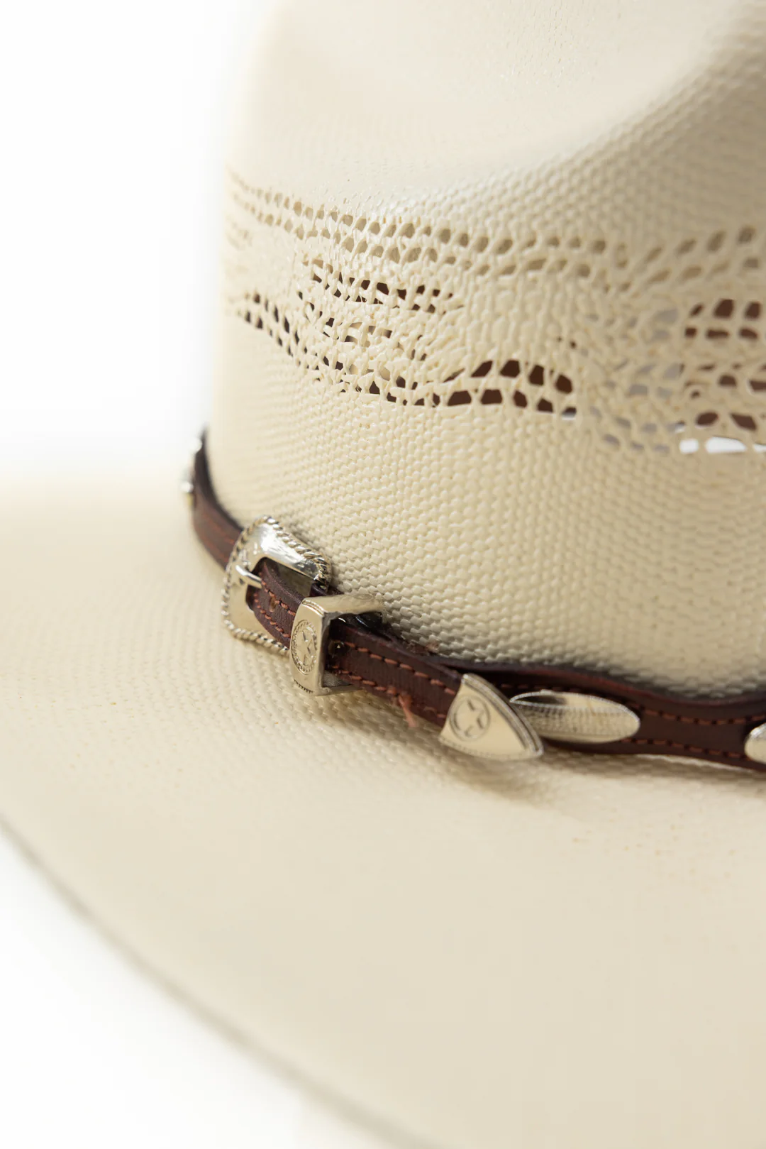 Western Silver Oval Conchos Leather Hatband - Image 4