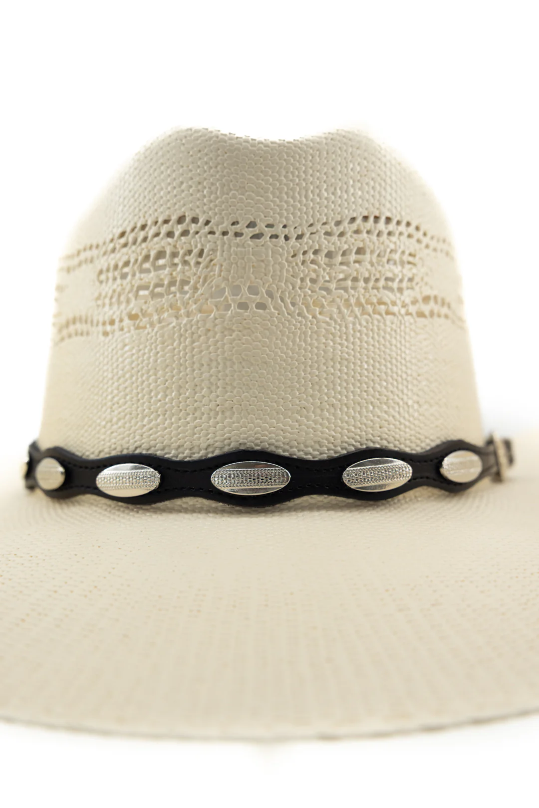 Western Silver Oval Conchos Leather Hatband - Image 5