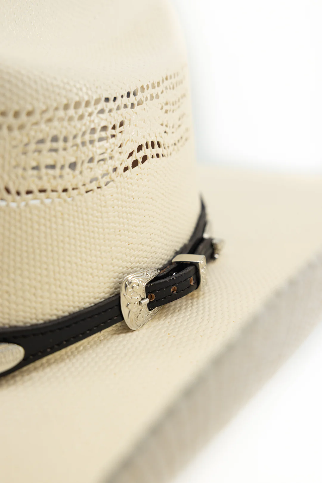 Western Silver Oval Conchos Leather Hatband - Image 6