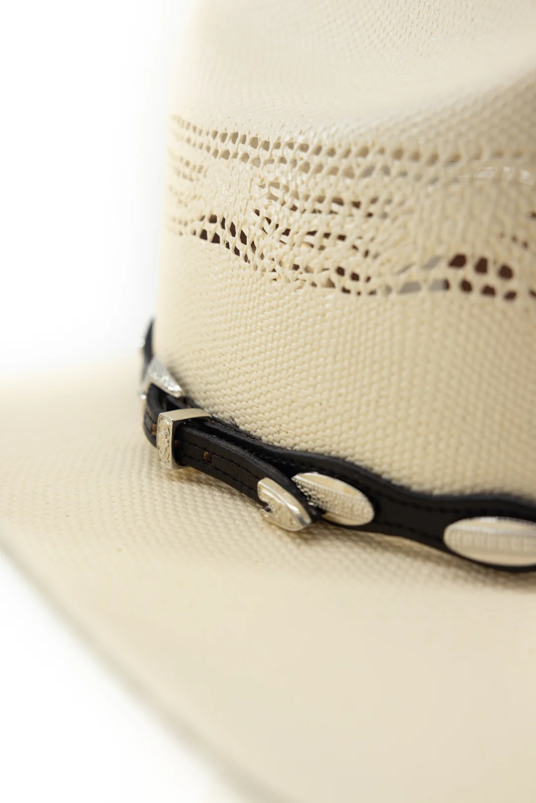 Western Silver Oval Conchos Leather Hatband - Image 7