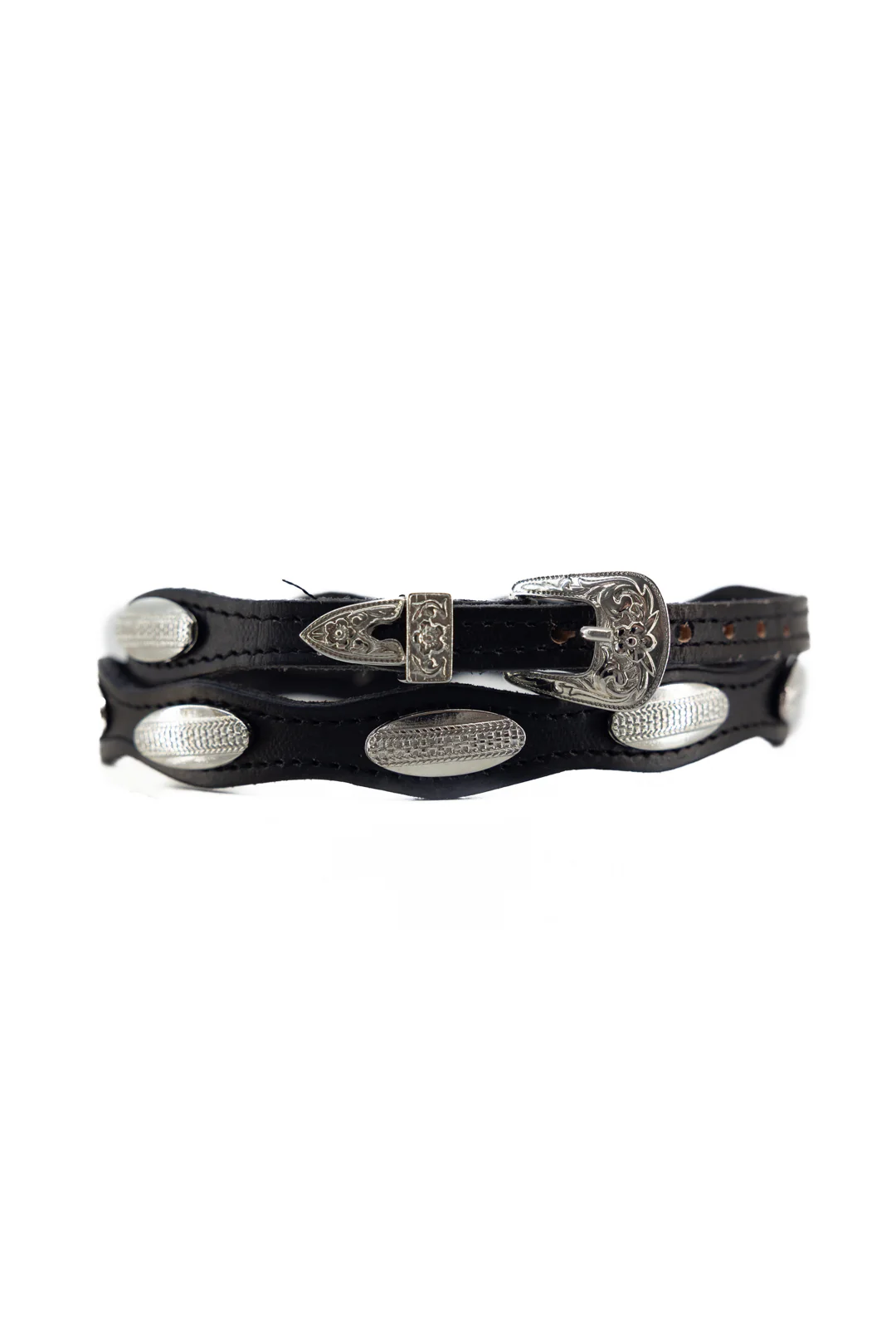 Western Silver Oval Conchos Leather Hatband - Image 8