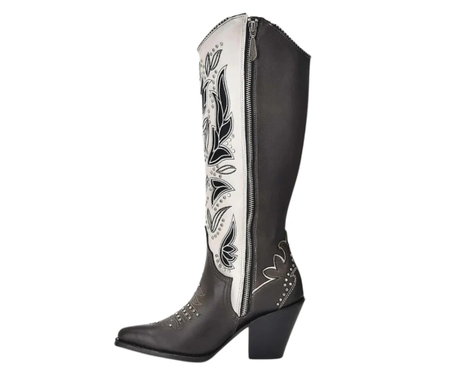 Cuadra CU781 LD Tokio Grey Embroidery & Cut Out Studs Snip Toe - Image 3