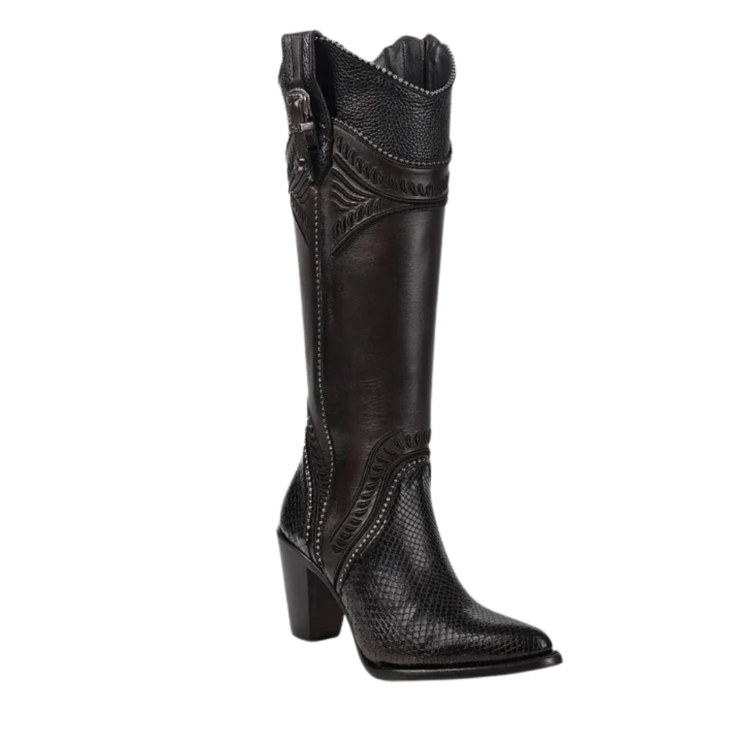 Cuadra CU867 LD Black Python M Embroidery, Studs & Zipper Round Toe