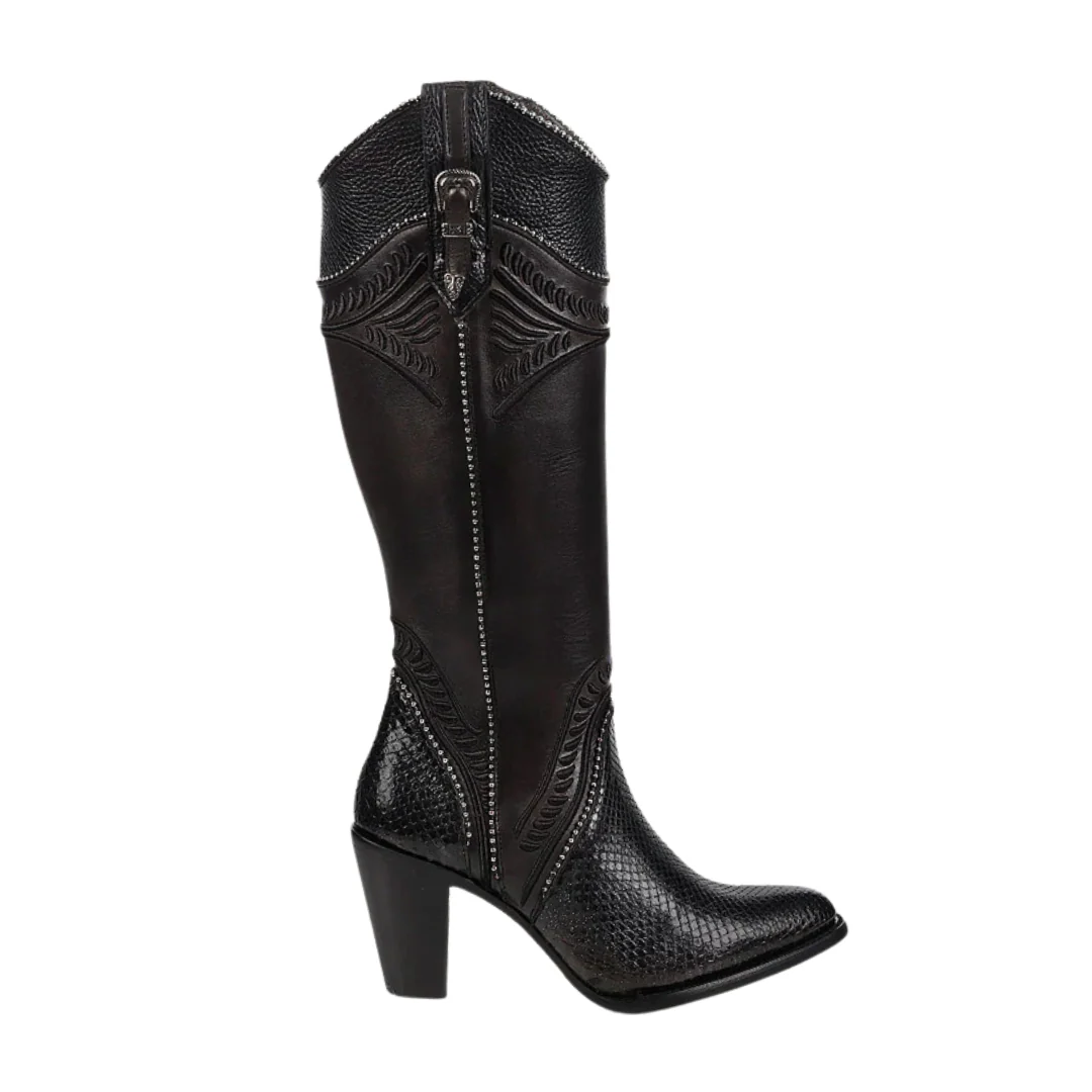 Cuadra CU867 LD Black Python M Embroidery, Studs & Zipper Round Toe - Image 2