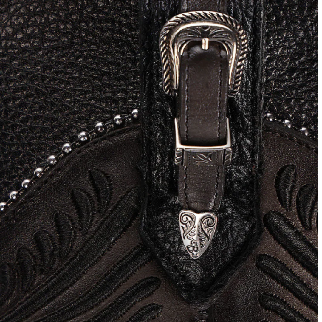 Cuadra CU867 LD Black Python M Embroidery, Studs & Zipper Round Toe - Image 4