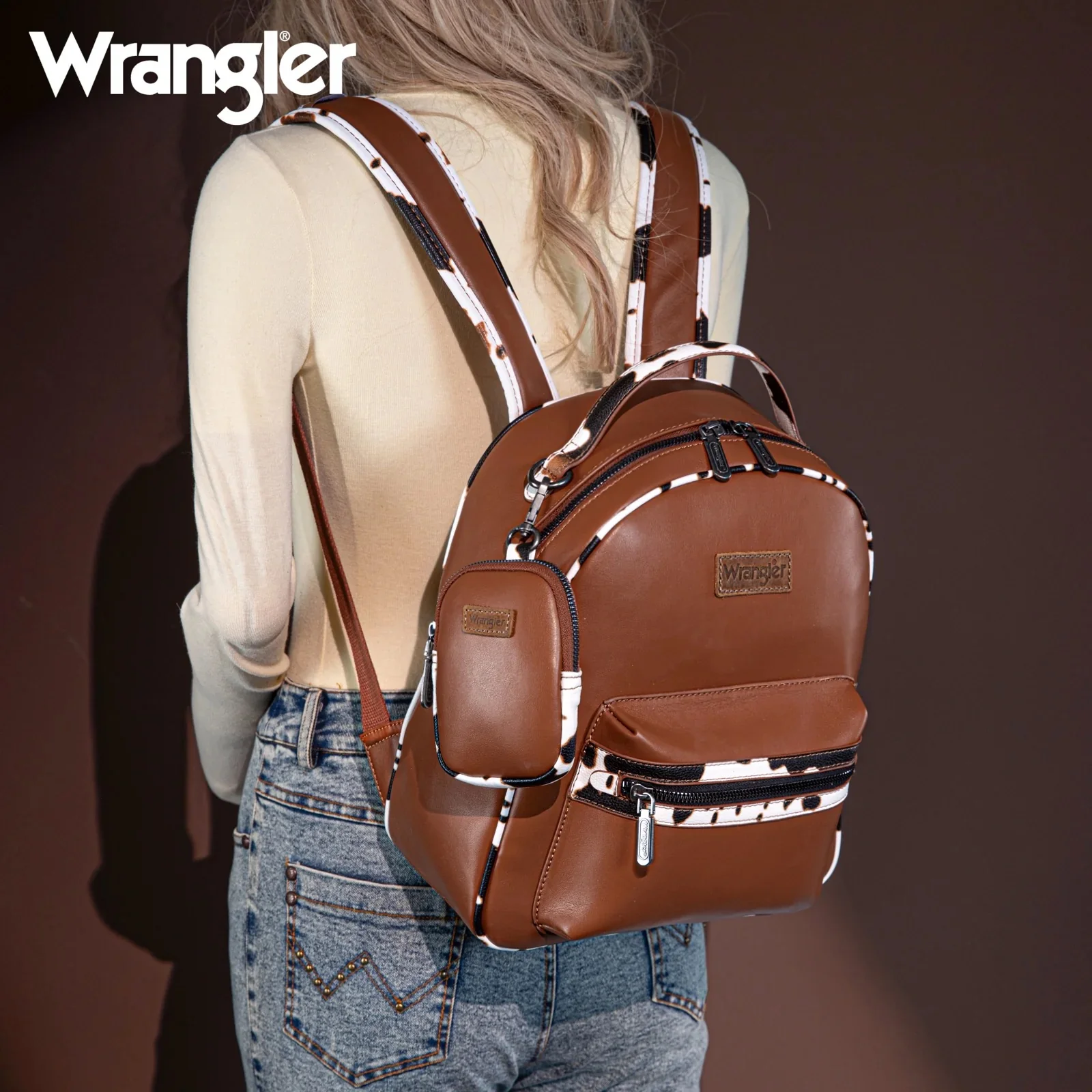 Wrangler Cow Print Backpack With Coin Pouch - Image 3