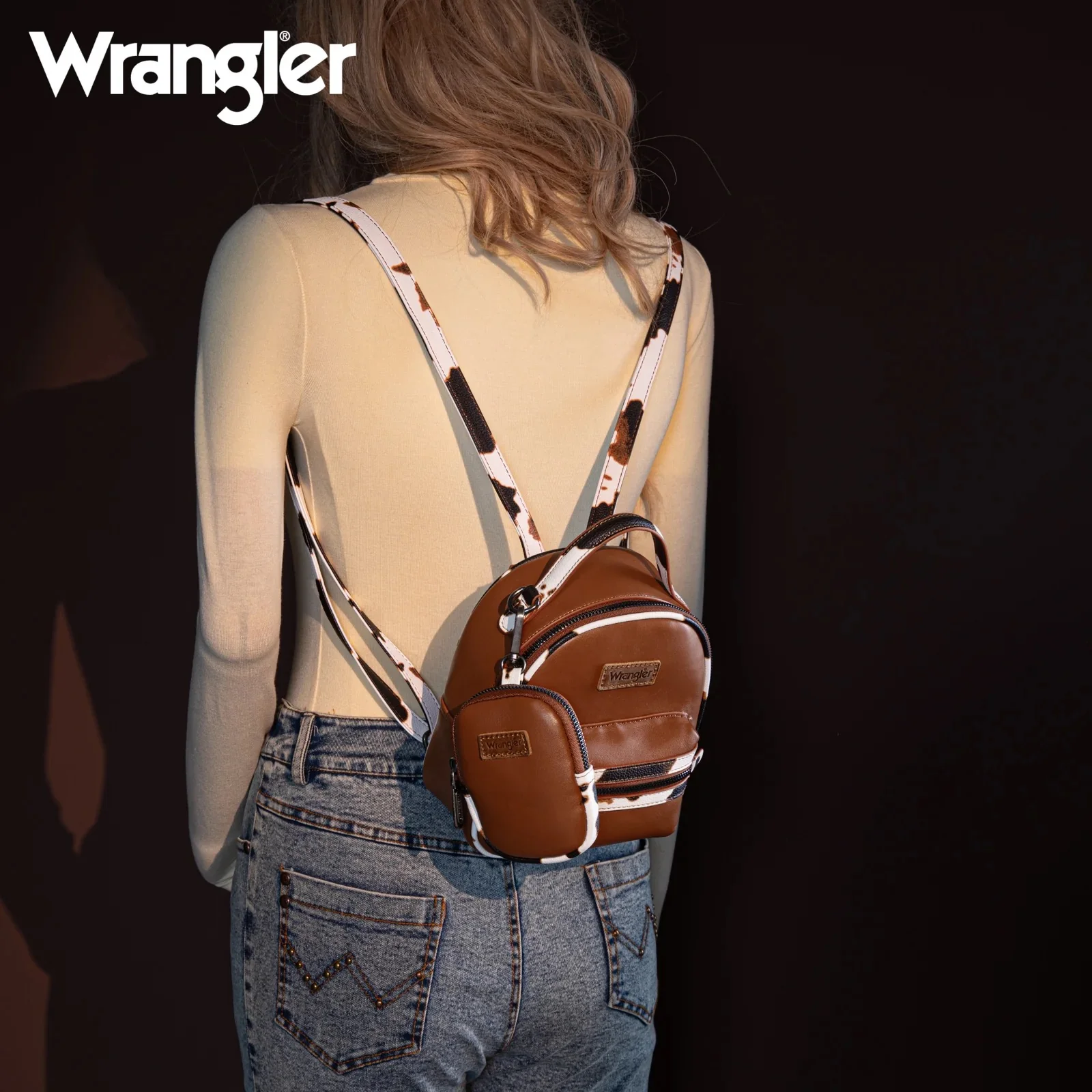 Wrangler Cow Print Trimmed Mini Backpack With Coin Pouch - Image 5