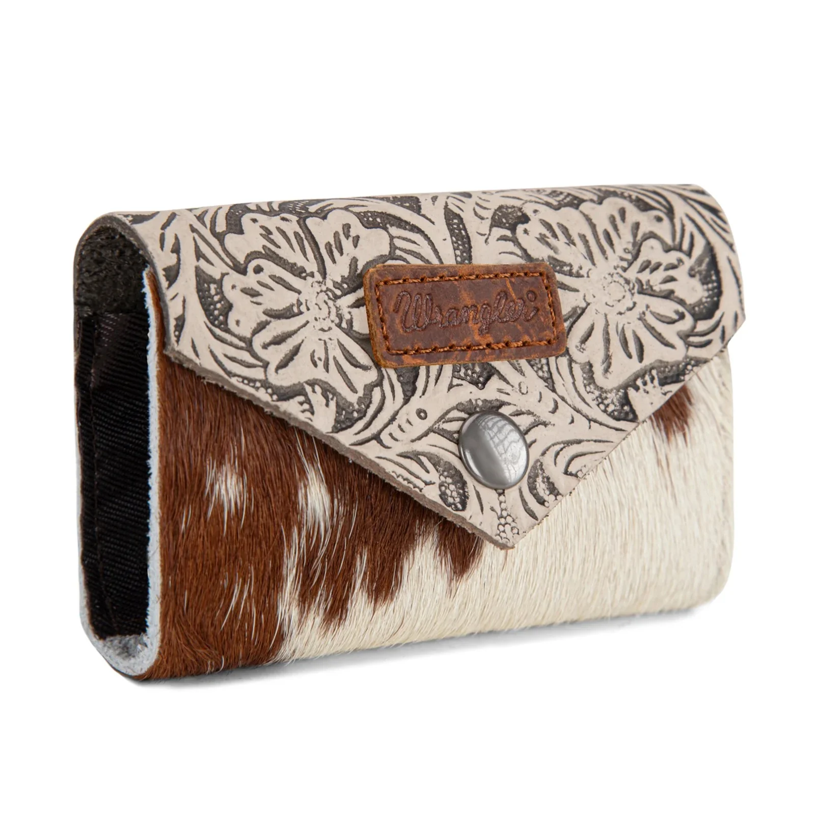 Wrangler Genuine Hair-On Cowhide Floral Tooled Card Holder - Image 9