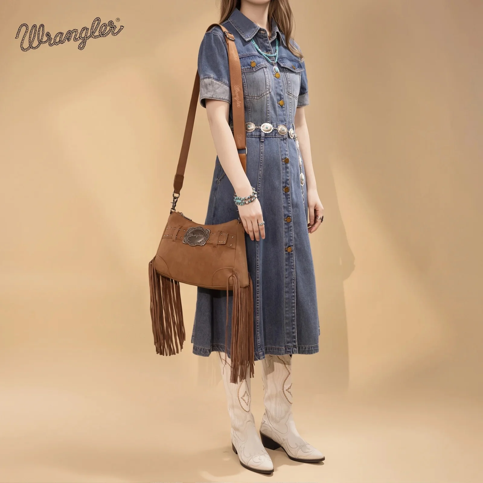 Wrangler Fringe Buckle Hobo Bag/Crossbody Bag - Image 13