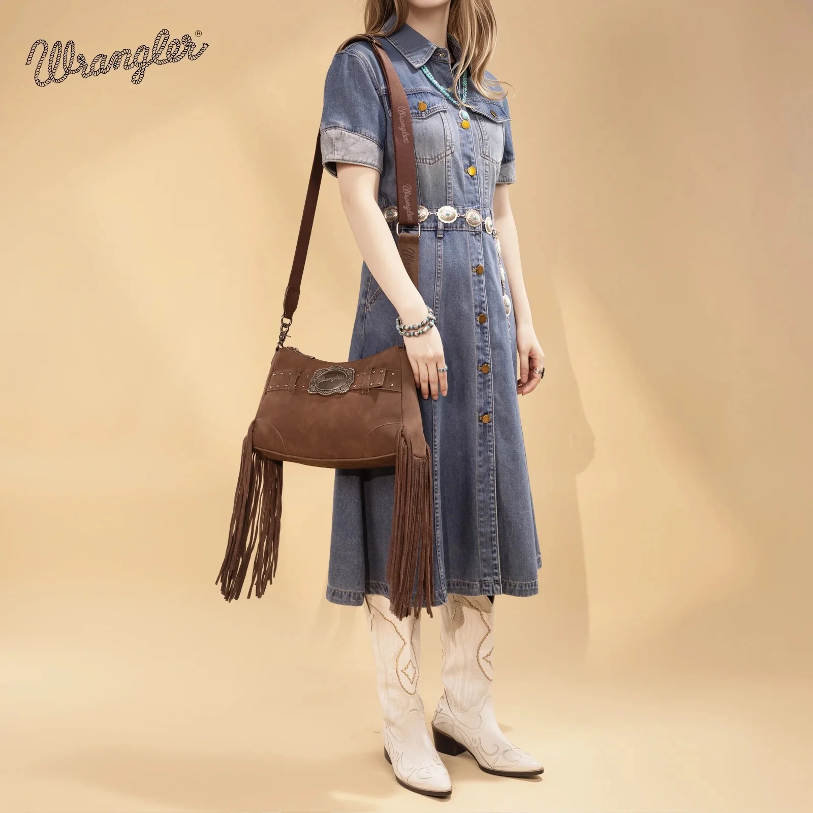 Wrangler Fringe Buckle Hobo Bag/Crossbody Bag - Image 10