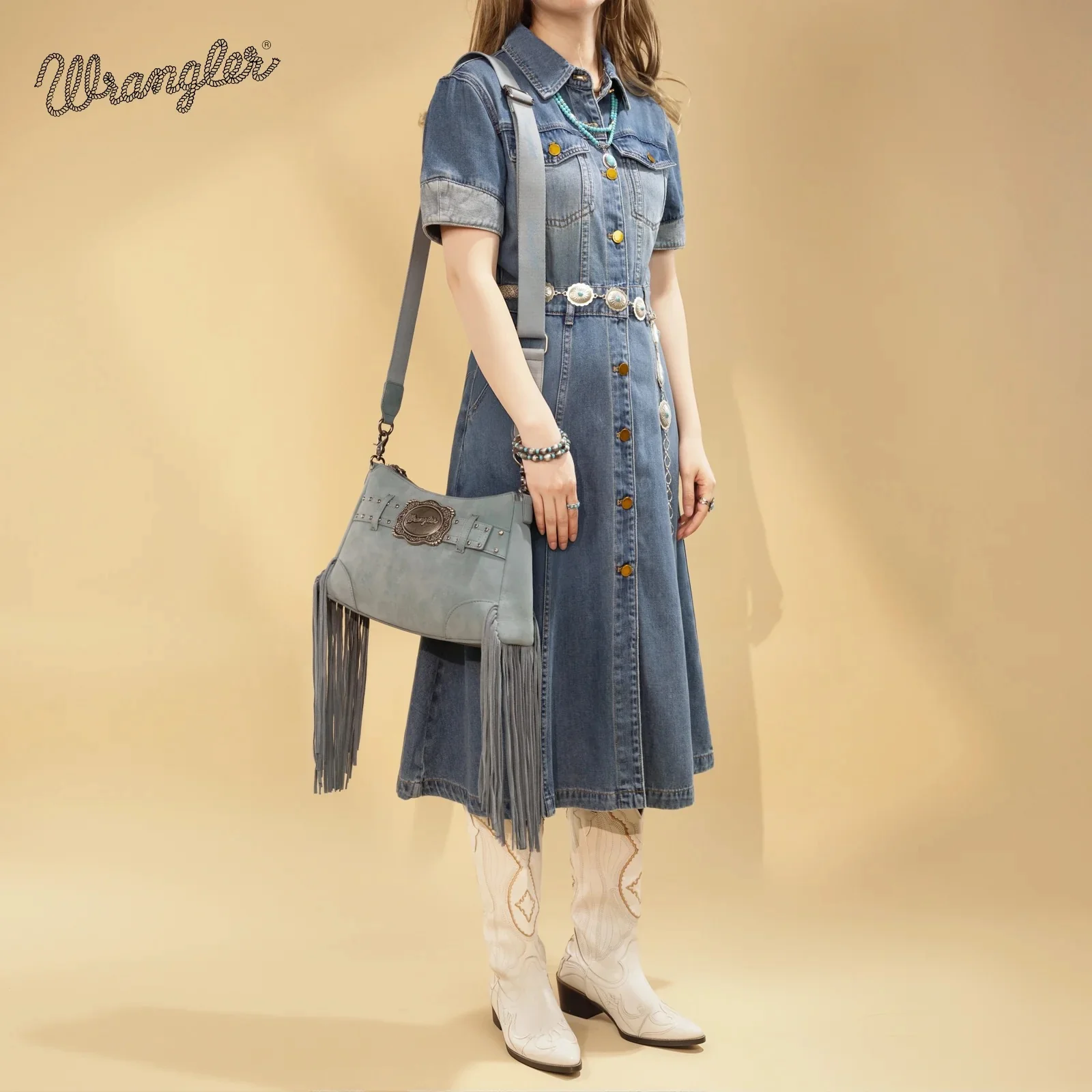 Wrangler Fringe Buckle Hobo Bag/Crossbody Bag - Image 9