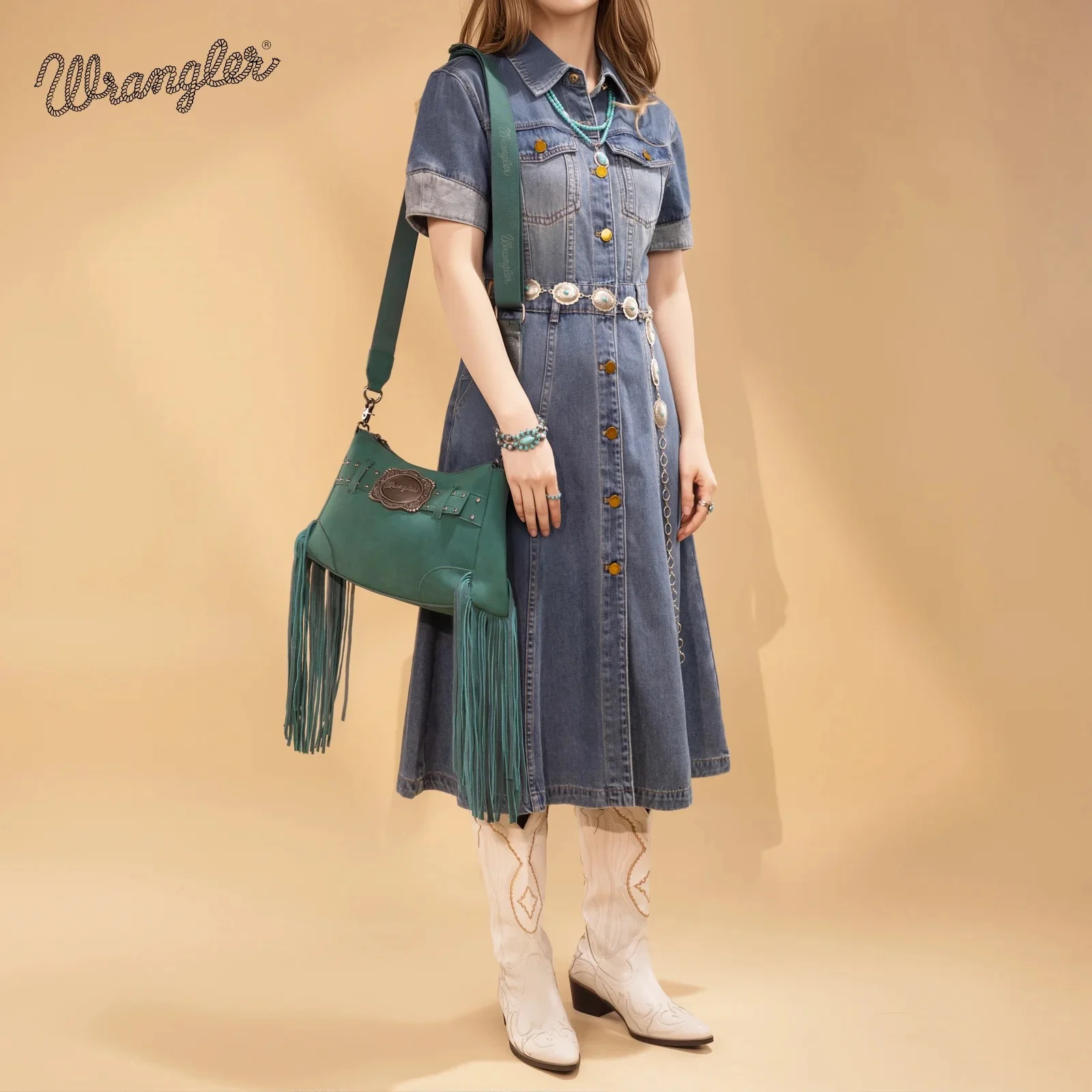 Wrangler Fringe Buckle Hobo Bag/Crossbody Bag - Image 9