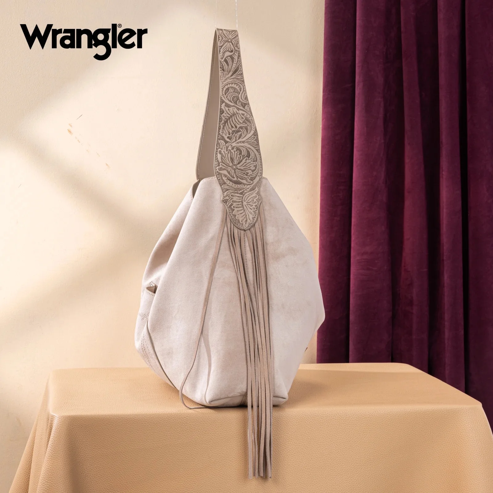 Wrangler Fringe Floral Tooled Hobo Bag - Image 2