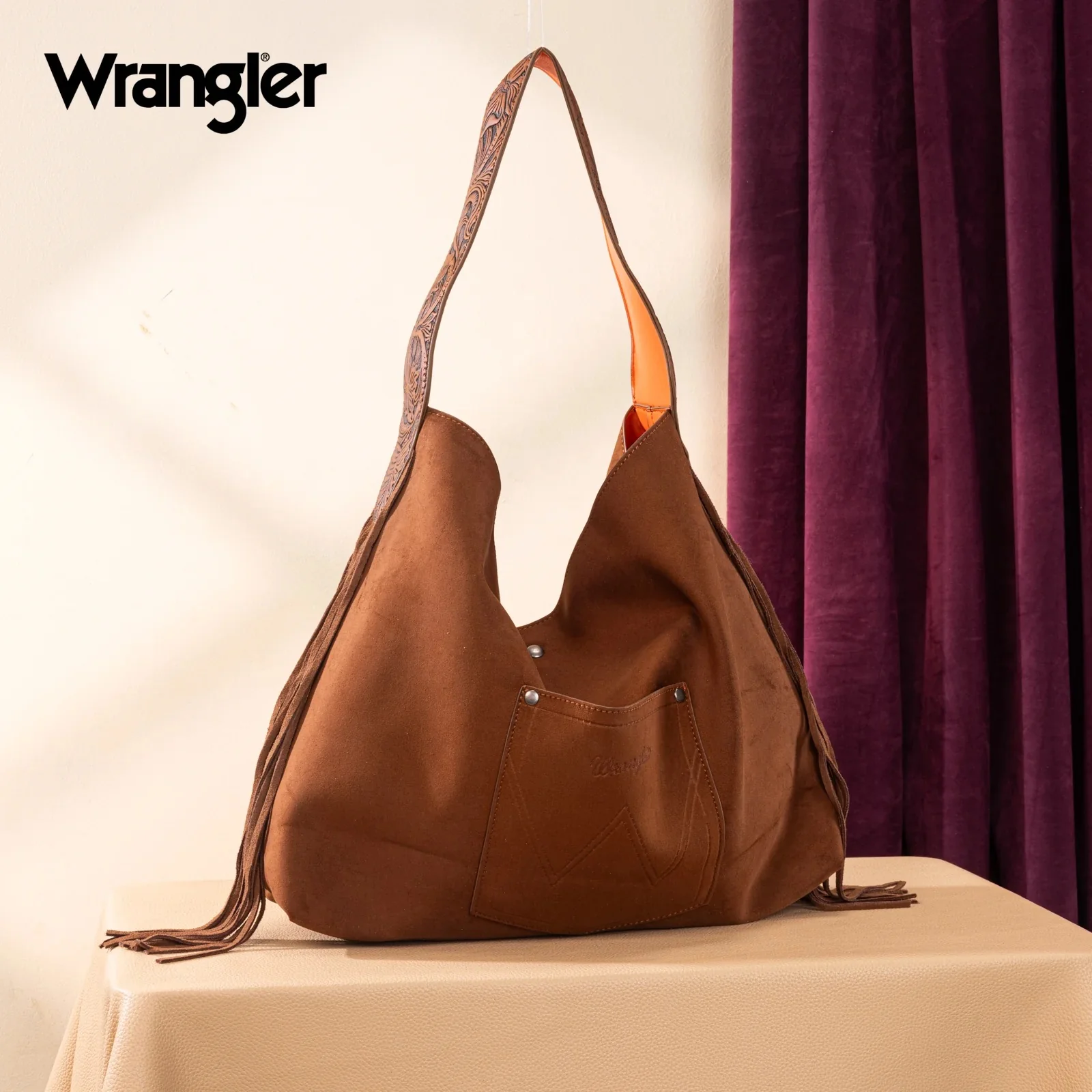 Wrangler Fringe Floral Tooled Hobo Bag - Image 2
