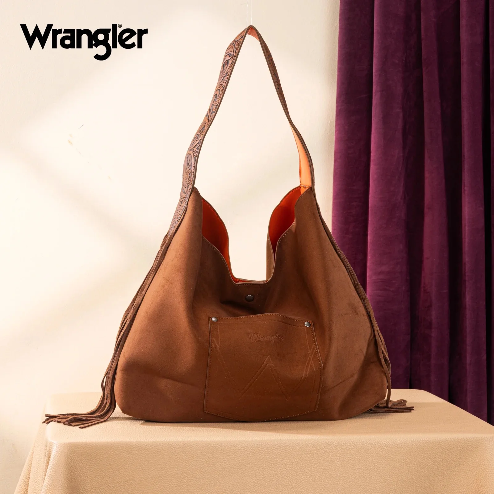Wrangler Fringe Floral Tooled Hobo Bag - Image 3
