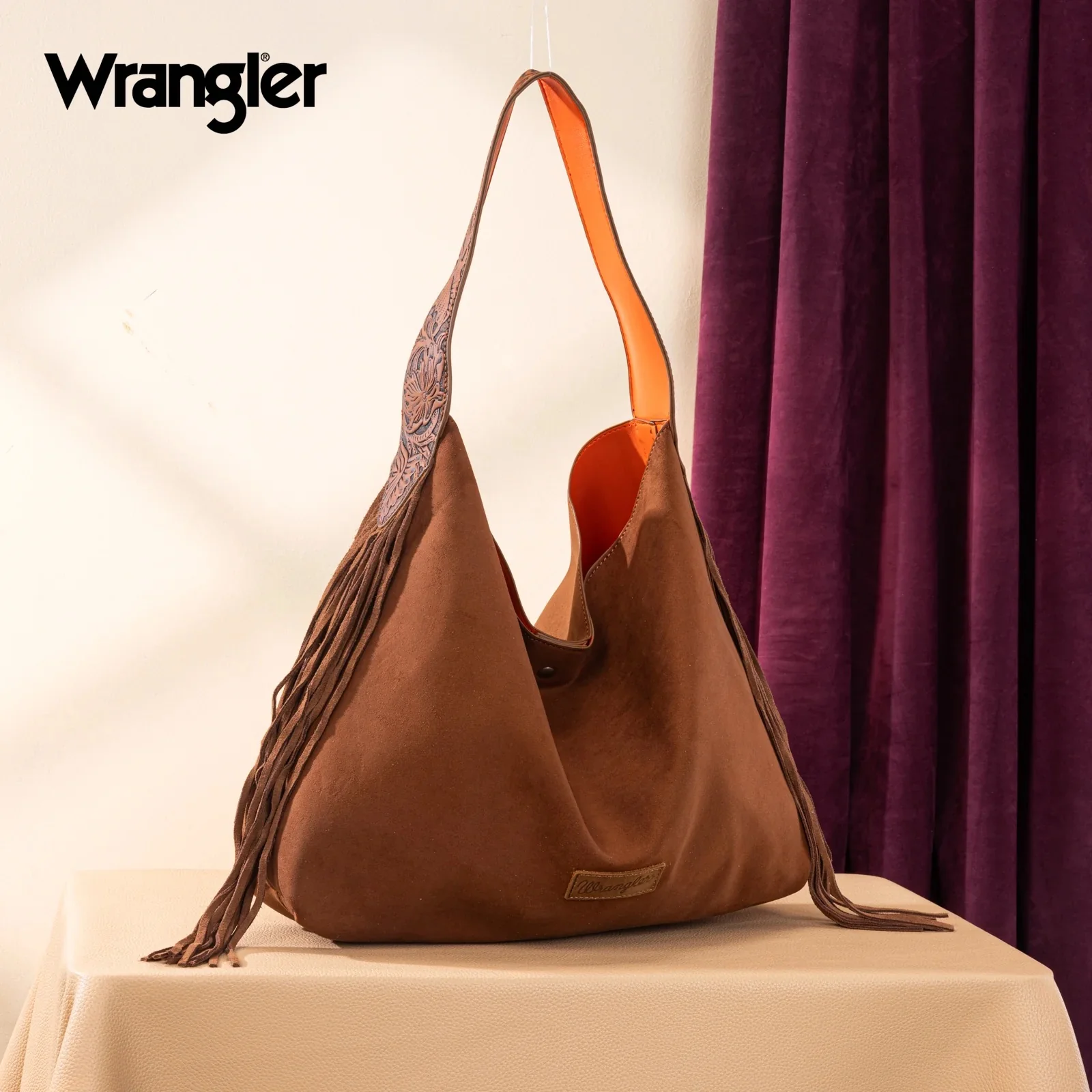 Wrangler Fringe Floral Tooled Hobo Bag - Image 4