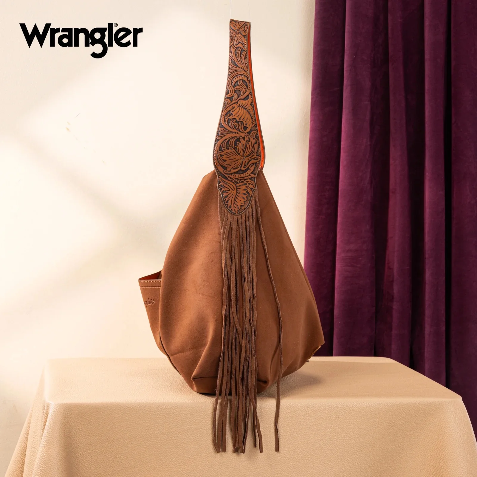 Wrangler Fringe Floral Tooled Hobo Bag - Image 5