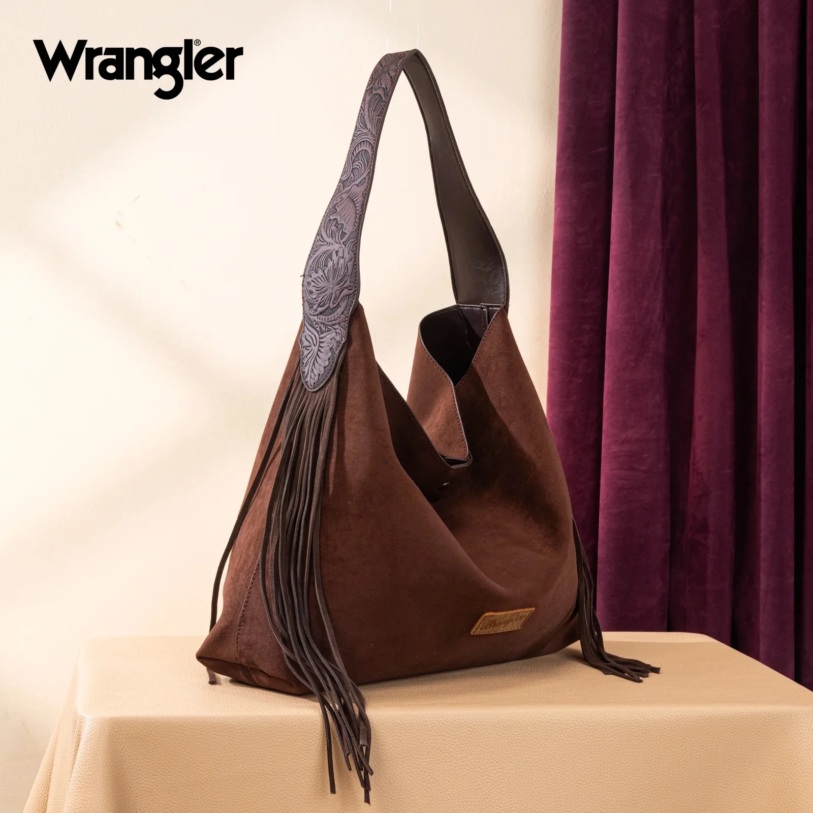 Wrangler Fringe Floral Tooled Hobo Bag - Image 2