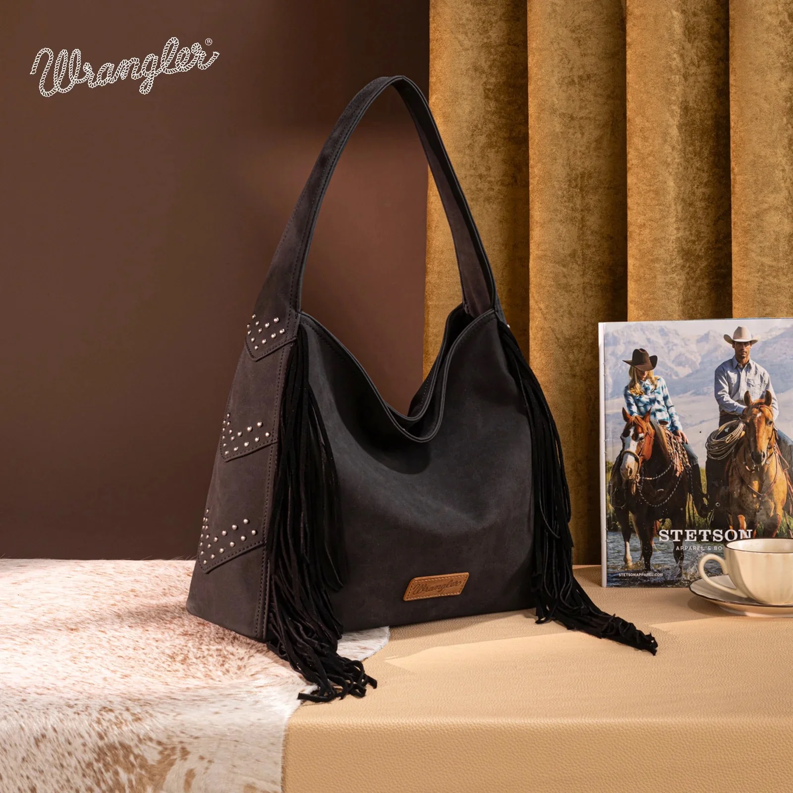 Wrangler Fringe Studded Hobo Bag - Image 12