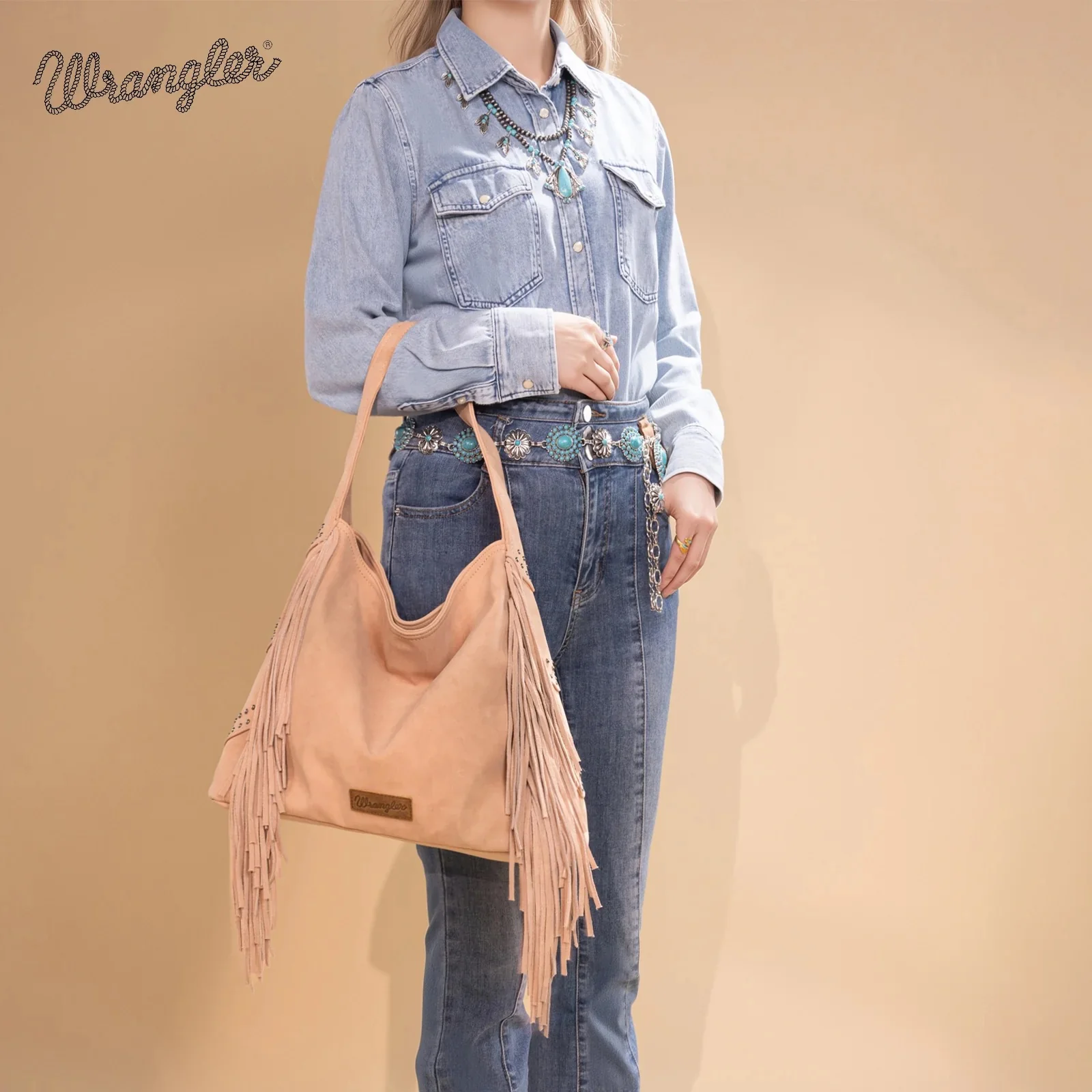 Wrangler Fringe Studded Hobo Bag - Image 9