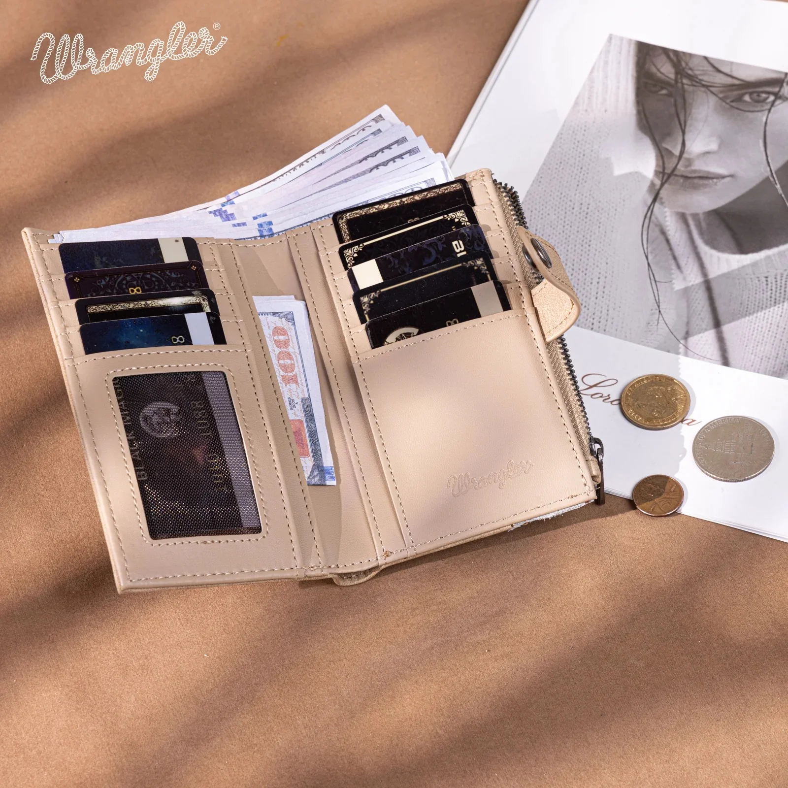 Wrangler Genuine Hair-On Cowhide Card Holder Bi-Fold Wallet - Image 7