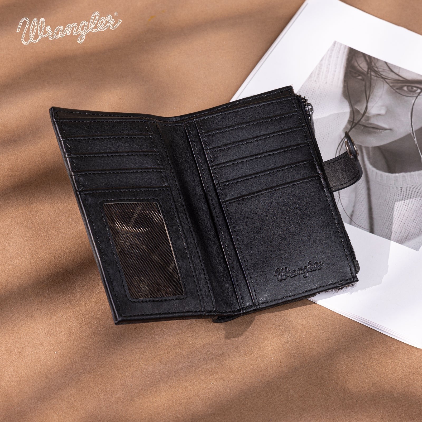 Wrangler Genuine Hair-On Cowhide Card Holder Bi-Fold Wallet - Image 3