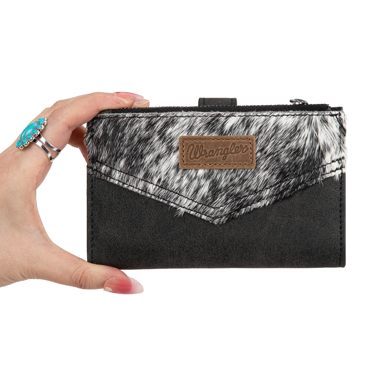 Wrangler Genuine Hair-On Cowhide Card Holder Bi-Fold Wallet - Image 6