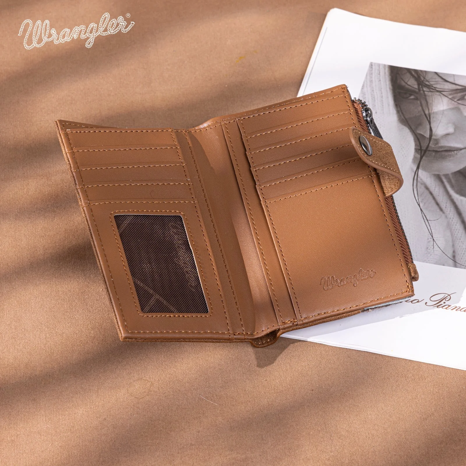 Wrangler Genuine Hair-On Cowhide Card Holder Bi-Fold Wallet - Image 2