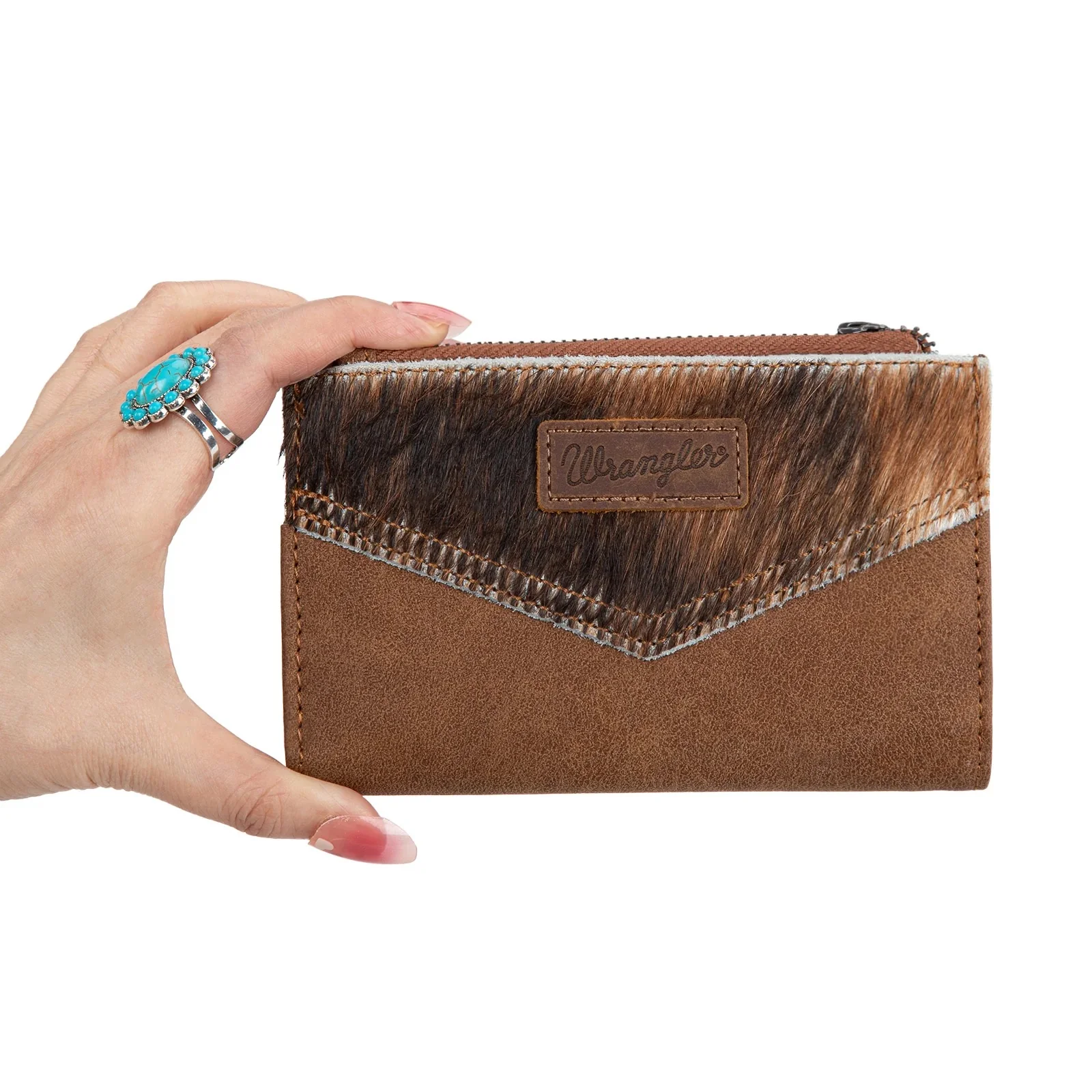 Wrangler Genuine Hair-On Cowhide Card Holder Bi-Fold Wallet - Image 4