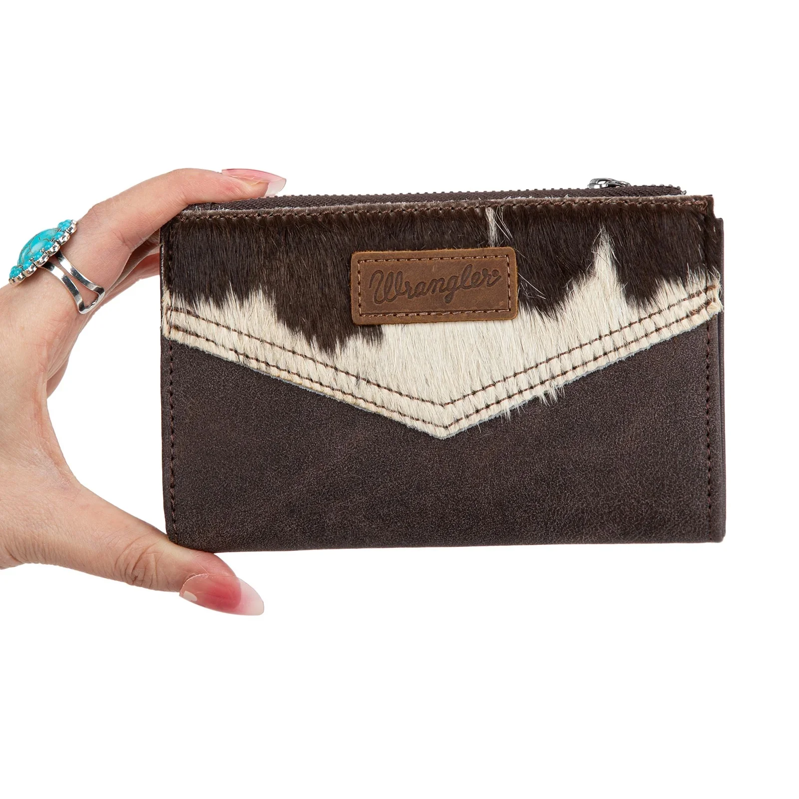 Wrangler Genuine Hair-On Cowhide Card Holder Bi-Fold Wallet - Image 4