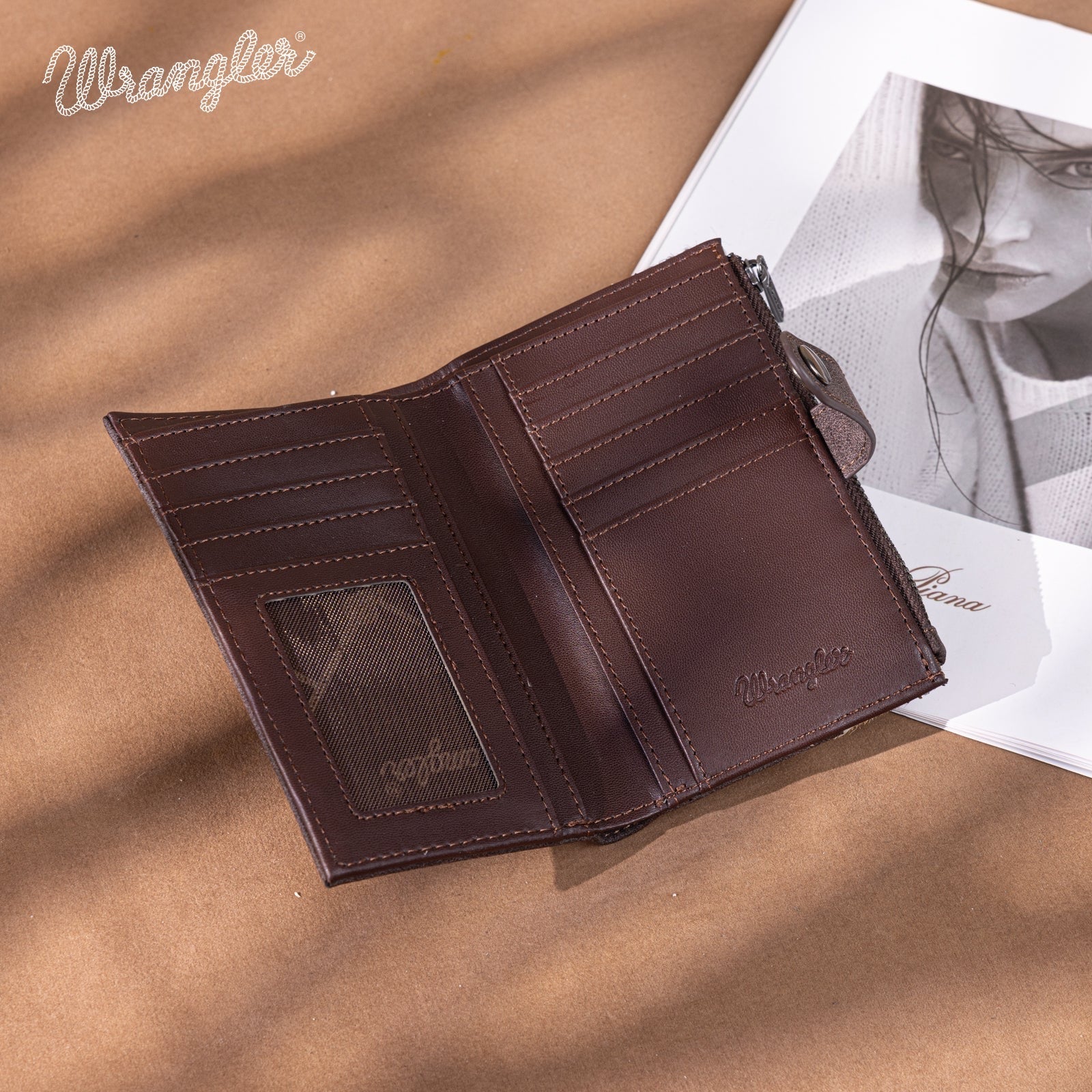 Wrangler Genuine Hair-On Cowhide Card Holder Bi-Fold Wallet - Image 6