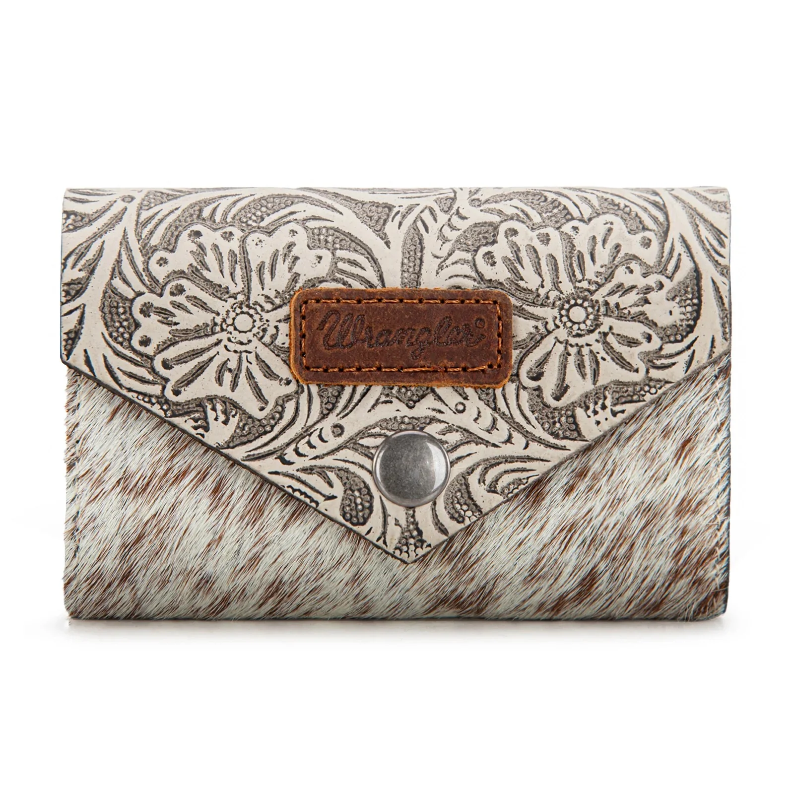 Wrangler Genuine Hair-On Cowhide Floral Tooled Card Holder - Image 2