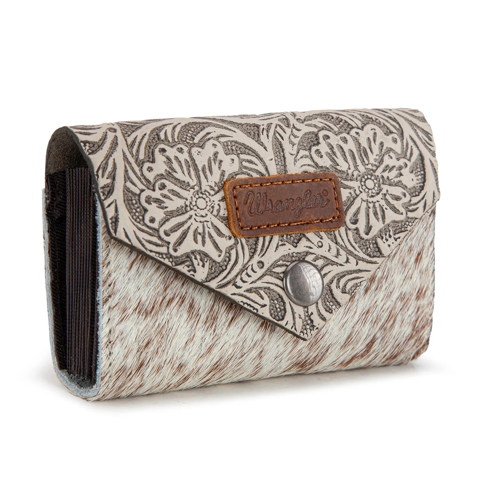 Wrangler Genuine Hair-On Cowhide Floral Tooled Card Holder - Image 3