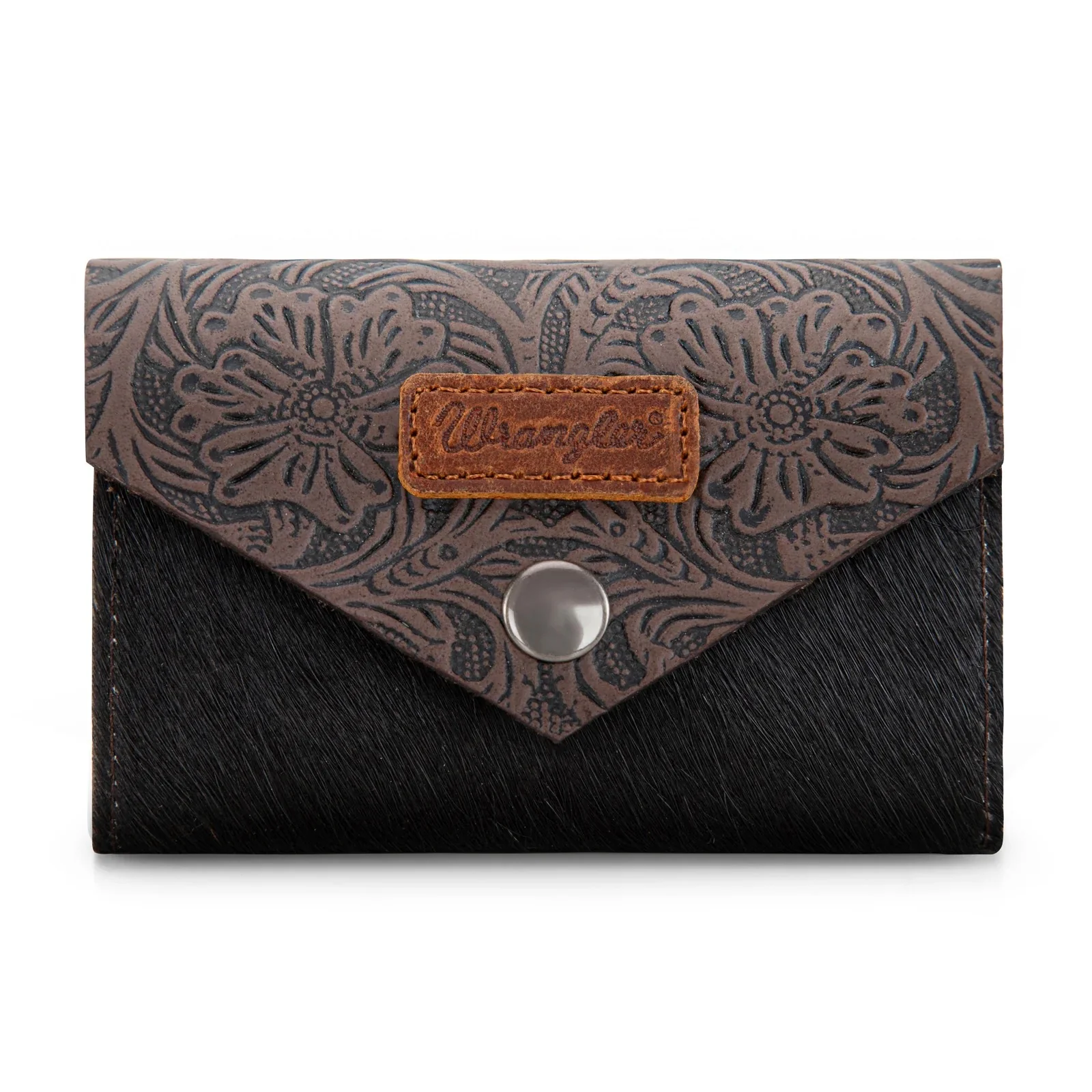Wrangler Genuine Hair-On Cowhide Floral Tooled Card Holder - Image 2