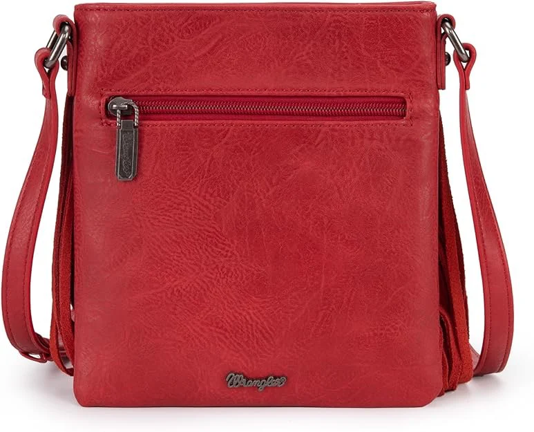 Wrangler Leather Fringe Jean Denim Pocket Crossbody - Image 3